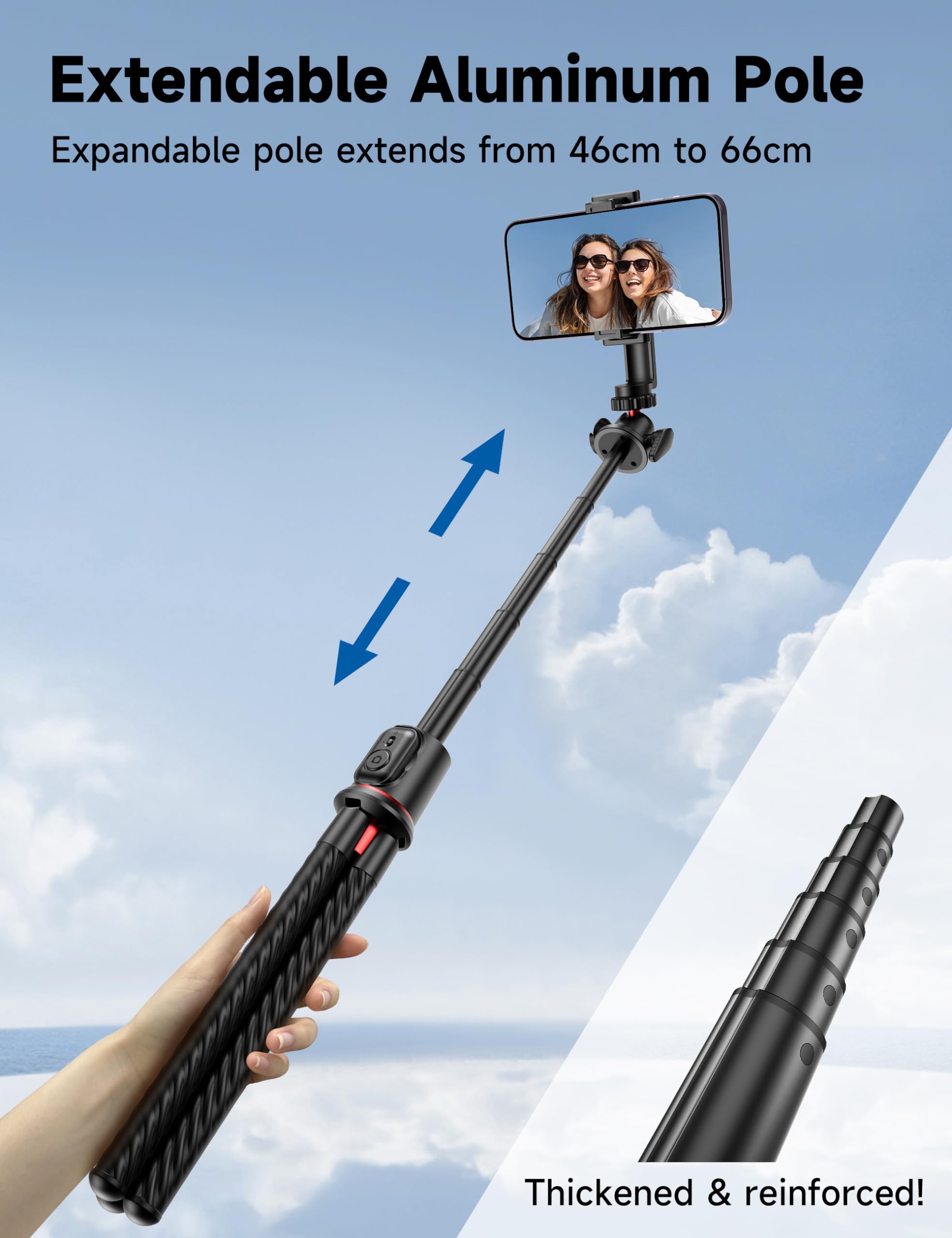 Selfieshow Tripod For Iphone, Extendable Flexible Camera Tripod With Wireless Remote, 360 Ball Head Portable Travel Selfie Stick Cell Phone Stand For Live Streaming Vlogging, Compatible With Cellphone, Camera