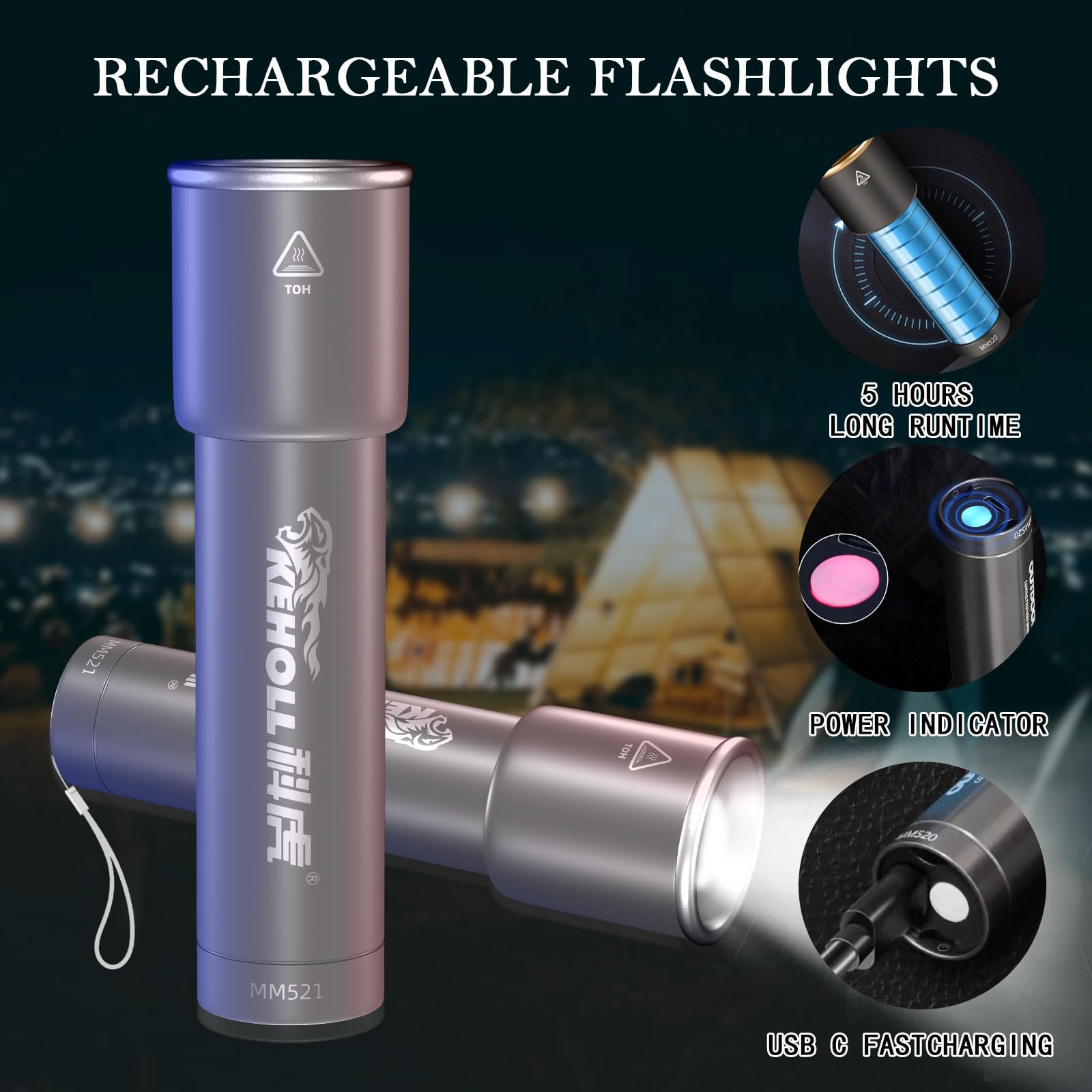 Keholl Rechargeable Flashlights High Lumens, 500Lm Bright Flashlight Βattery Include, Adjustable Led Mini Flashlight 6 Modes, Ipx5 Waterproof Handheld Flash Light For Home, Camping, Emergencies