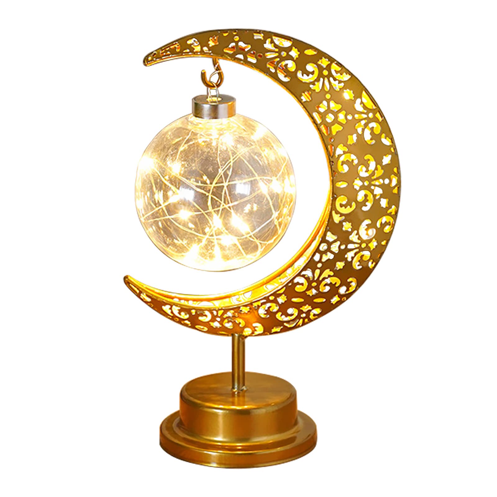 Nfnsig Vintage Moon Star Table Lamp, Metal Frame Ramadan Desk Lamp Battery Powered Mosaic Crescent Bohemian Handmade Bedside Light For Living Room, Bedroom