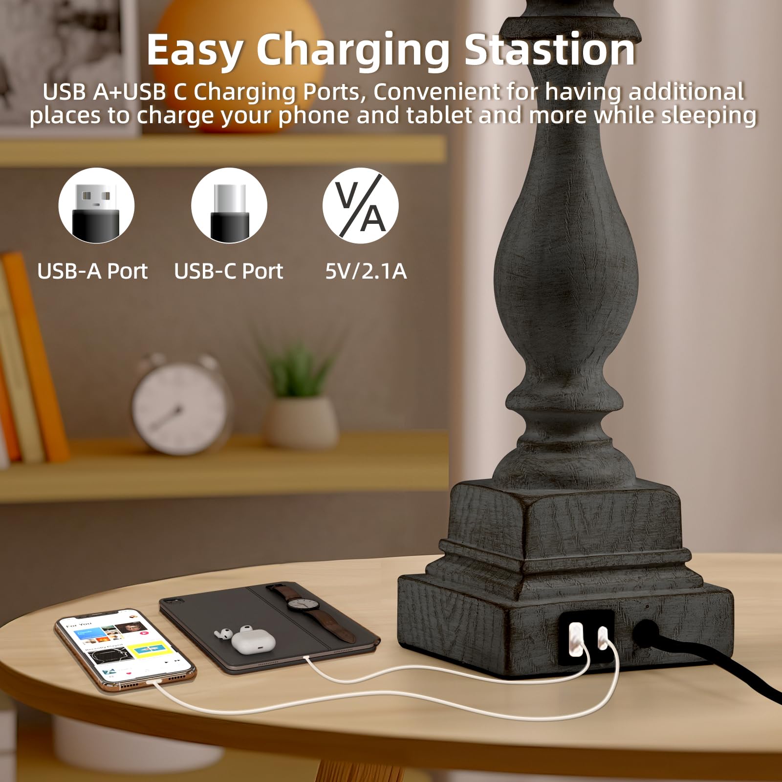 Bupplee Touch Lamps For Bedroom Set Of 2,Bed-Side Table Lamps With 2 Usb Ports, Bedroom Lamps With 3- Way Dimmable,23" Tall Table Lamps For Living Room/Night-Stand, Bonus 2 Bulbs