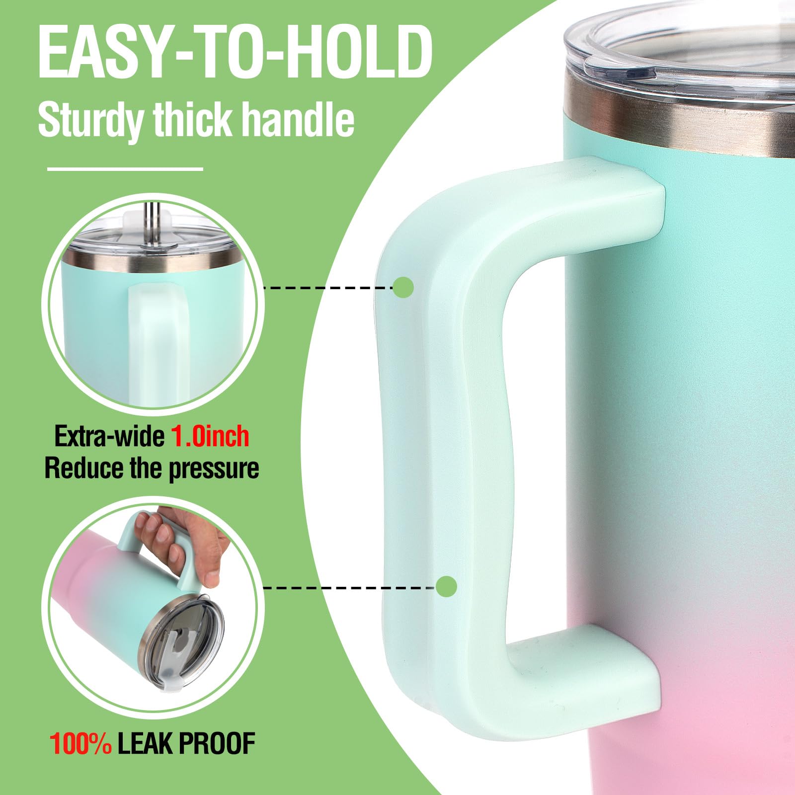Zukro 24 Oz Tumbler With Handle And Straw, Triple-Wall Vacuum Insulated Coffee Travel Mug