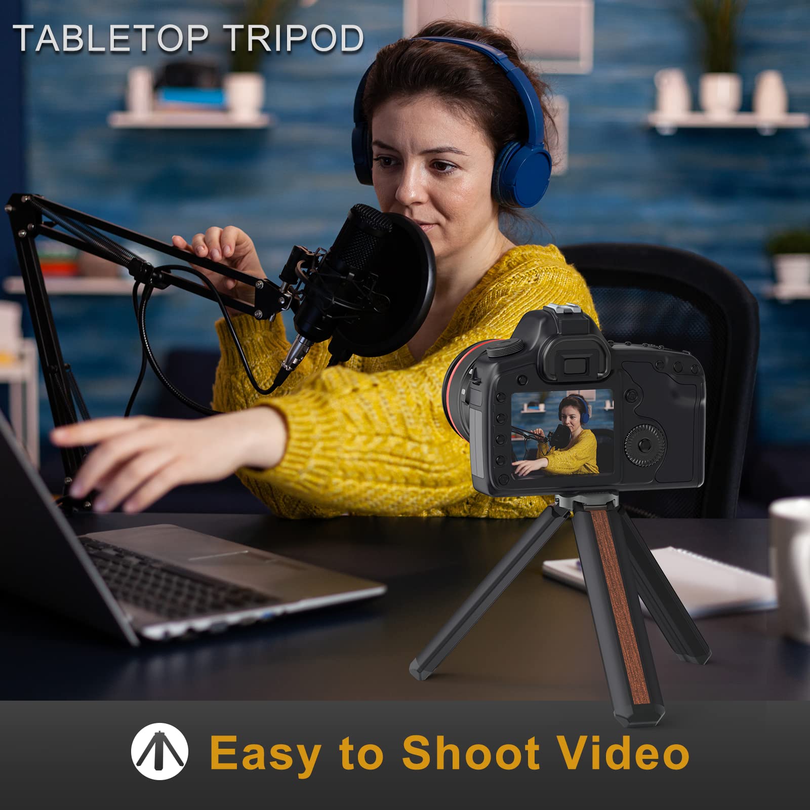 Poyinco Mini Tabletop Tripod Portable Iphone Tripod 1/4"-20 Mounting Screw And Folding Feet, Fits For Selfie Stick, Zhiyun, Osmo And All Camera Perfect For Photography Vlogging And Youtube.(Black)