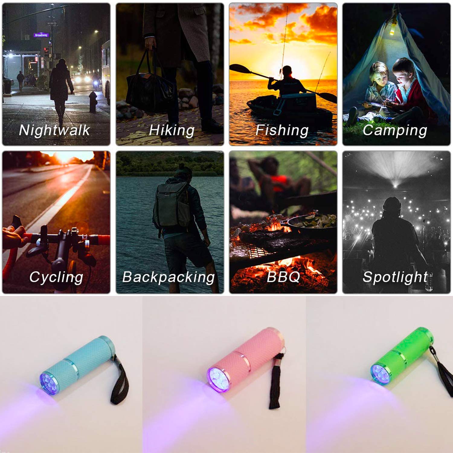 Rocutus Led Flashlight,4 Pack Small Glow Flashlights Mini Led Flashlights Rubber Coated Flashlights With 9 Led Lights,Portable Handy Lights For Camping, Hiking, Indoor,Nail Gel Dryer