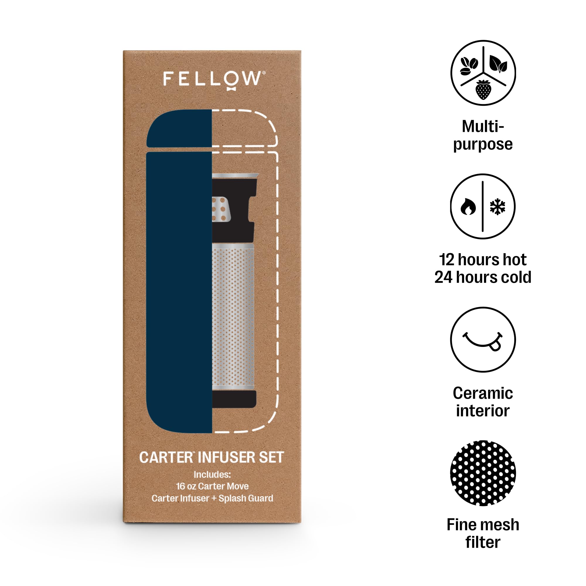 Fellow Carter Tea + Cold Brew Infuser & Carter Move 16 Oz Tumbler Set - Steep Tea On-The-Go