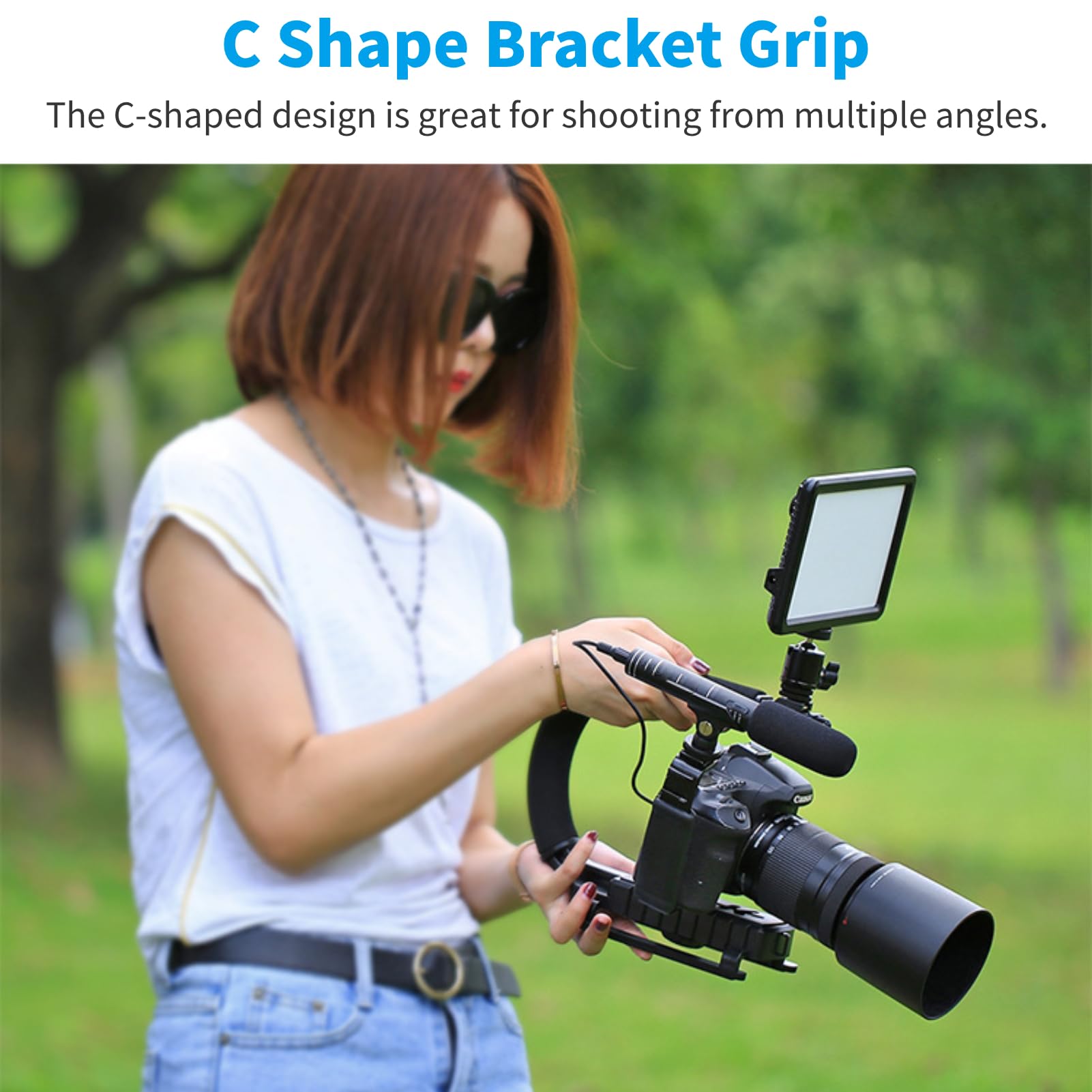 Diyeeni Video Action Stabilizing Handle Grip, Professional C Shape Video Stabilizers With 3Cold Shoe, 1/4In Slidable Screw Handheld Camera Stabilizer, For Slr Cameras, Family Dv Cameras