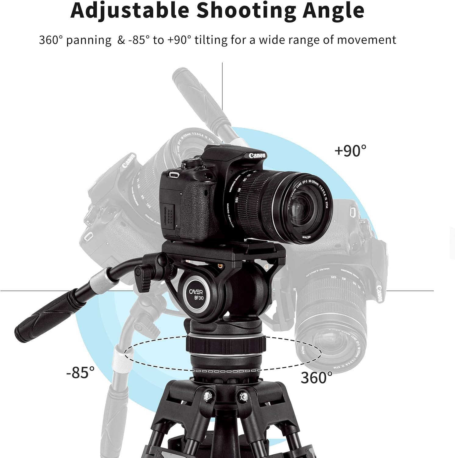 Cayer Bf310 Heavy Duty Video Tripod With Fluid Head, 74 Inch Working Height, Aluminum Tripod Head With Adjustable Pan Drag Control, 2-Section Pan Handle, Max Load 22 Lbs For Dslr, Camcorder, Cameras
