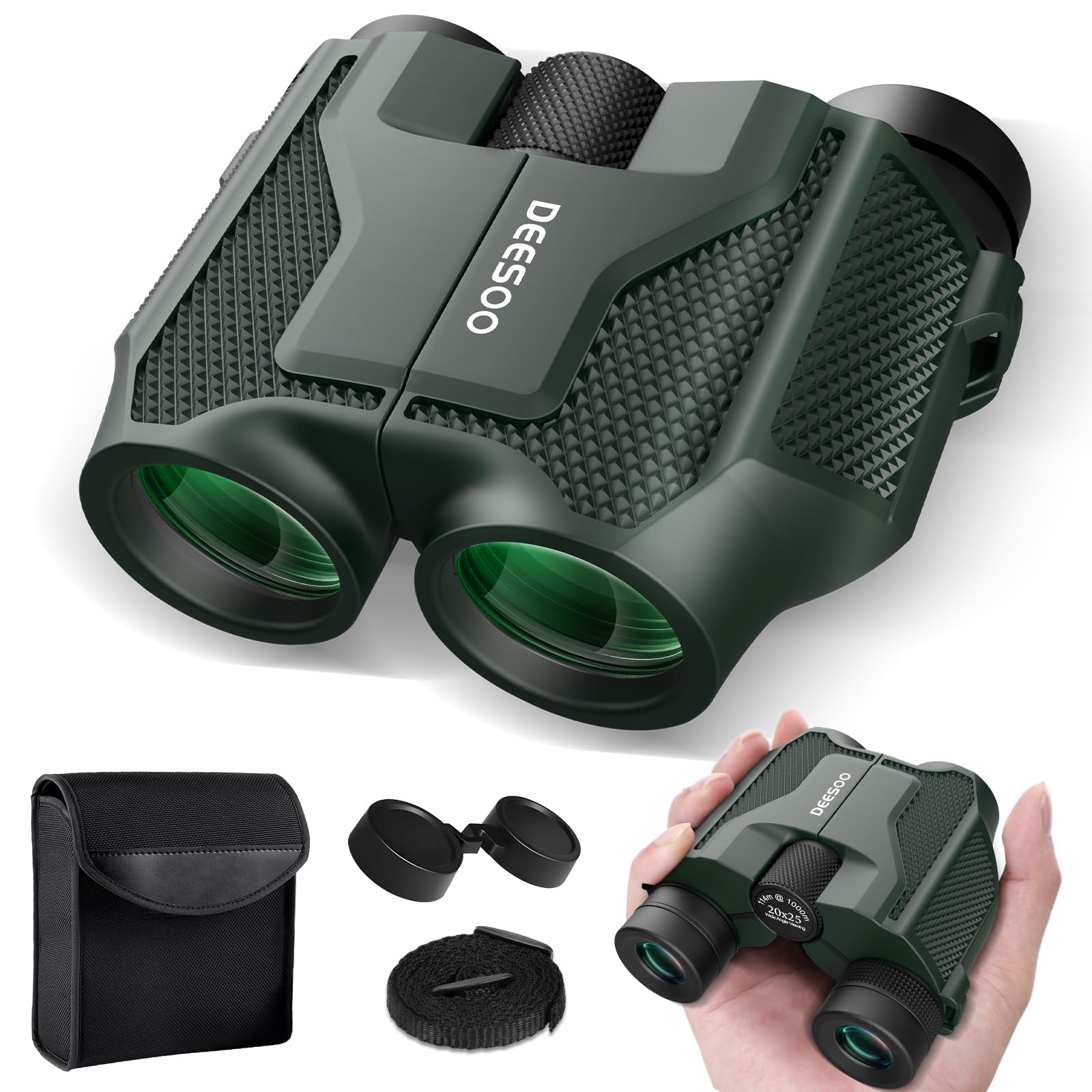 Deesoo Compact Binoculars For Adults And Kids - 20X25 Mini Lightweight High Powered Binocular For Bird Watching - Easy Focus Small Pocket Binoculars For Travel Concert Hunting Hiking