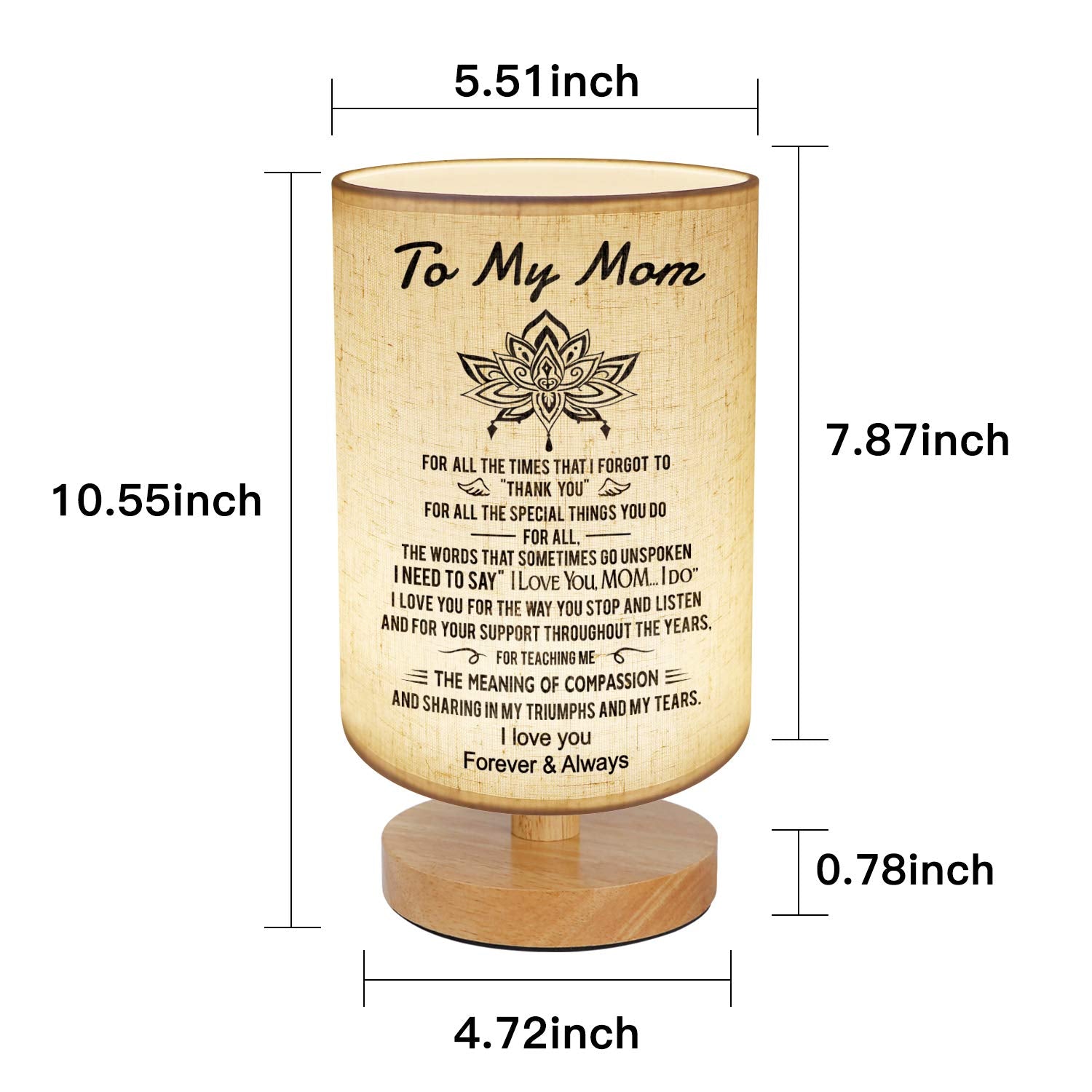 Kenon To My Mom Mother Day Birthday - Engraved Table Lamp, Dimmable Bedside Nightstand Lamp, Fabric Desk Lamp Shade Simple Night Light For Bedroom Living Room Office - Best Anniversary Christmas
