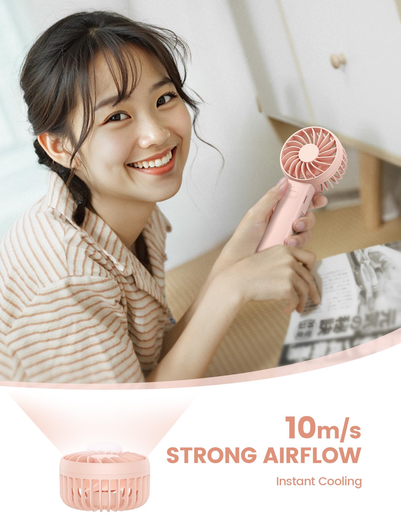 Lamicall Mini Portable Handheld Fan, Lightweight Usb Rechargeable Battery Personal Fan, 3 Speed Wind