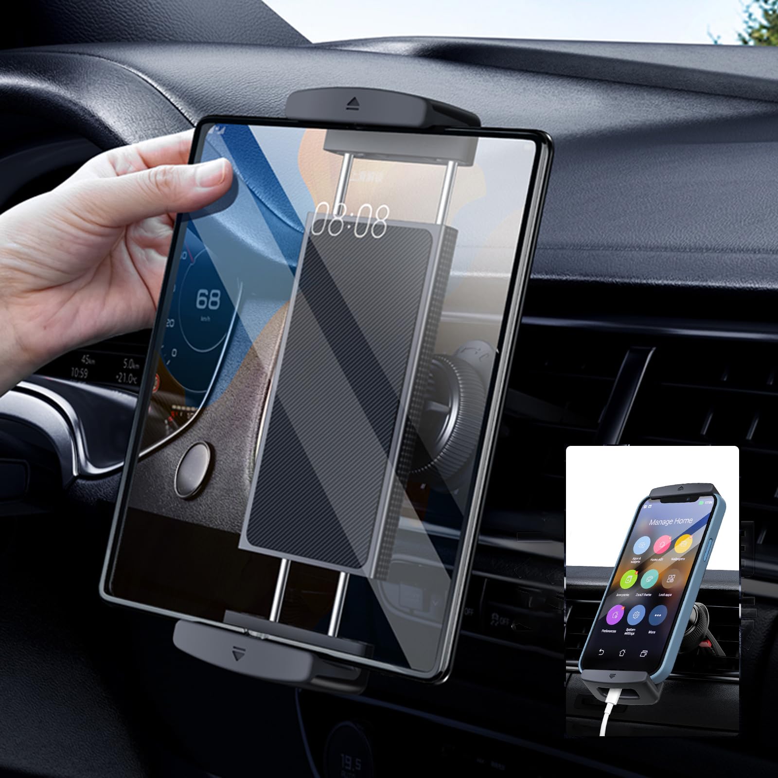Dicmky Car Phone Mount For Samsung Galaxy Z Fold 6 5 4 3 - Tablet Holder For Car Air Vent Dashboard Hands, 360° Rotatable Fit For Ipad Mini 6 Ipad Pro Ipad Air Pixel Fold And More 4-12.9" Device