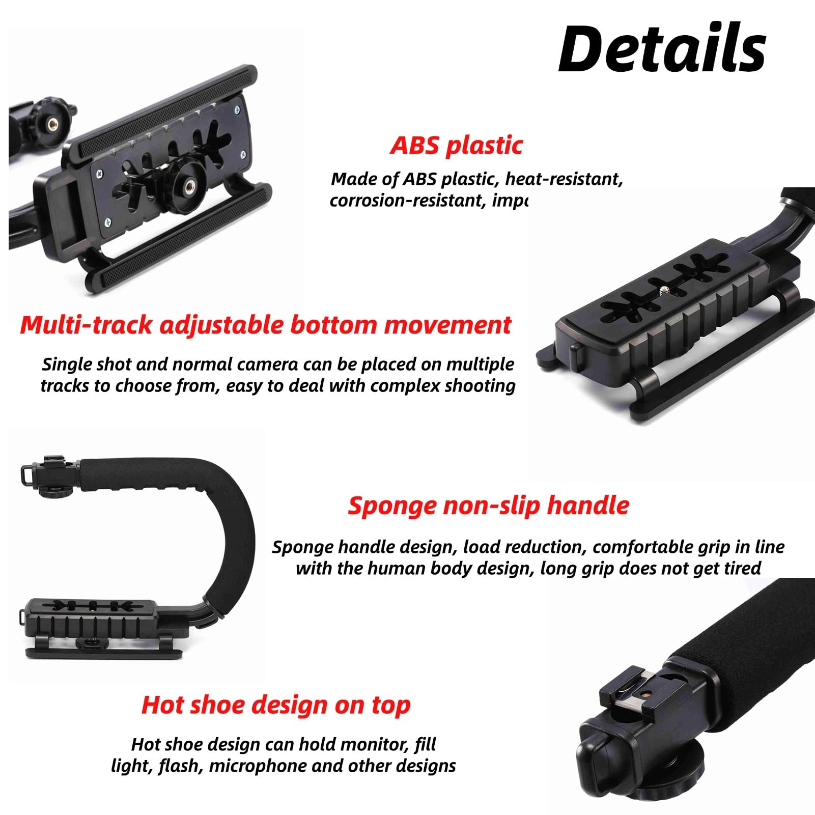 Eimsoah Video Stabilizing Handle Grip With Hot Shoe Mount,Portable U Grip Handheld Stabilizer, Improves Stability And Versatility Super Grip Video For Dslr Camera Camcorder