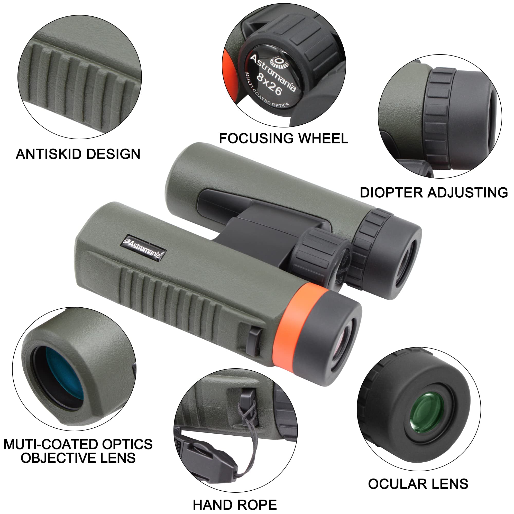 Astromania 8X26 Compact Binoculars Waterproof For Traveling, Wildlife, Camping And Sport Games, Theater And Concerts, Bird Watching