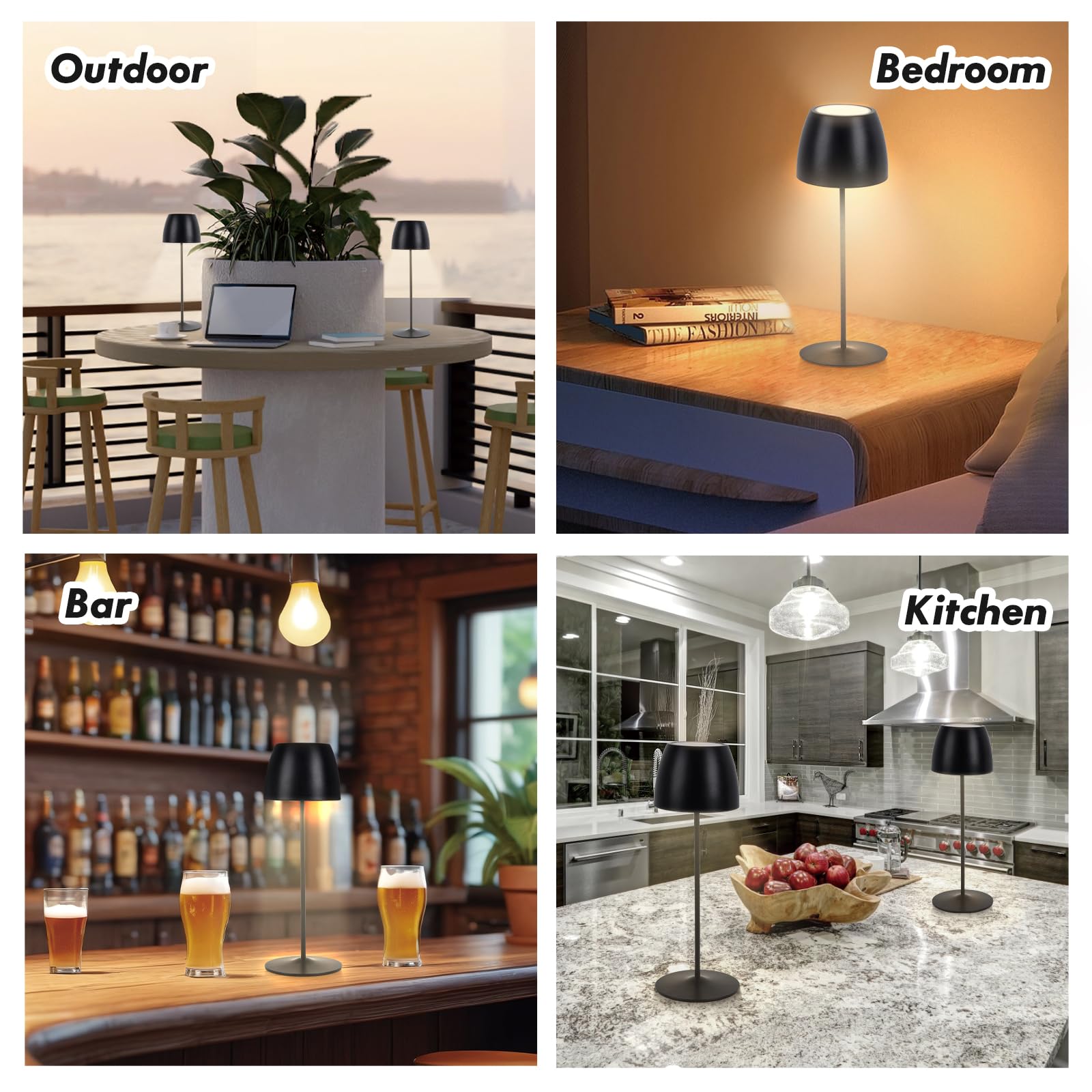 Mycozy 2 Pack Cordless Table Lamp, 7 Lighting Modes, Rechargeable Wireless Lamp, Waterproof Lamps For Shower, Battery Powered Table Lamp For Living Room/Bedroom/Dinner/Cafe/Patio/Outdoor(Black)