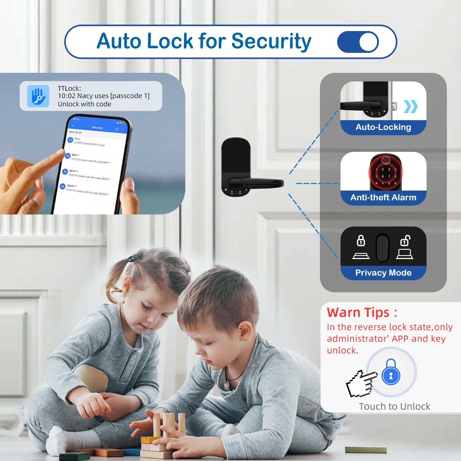 Msr605 Keyless Entry Door Lock, Smart Handle Lock With Keypad, Smart Locks For Front Door, Electronic Keypad Deadbolt With Handle, Fingerprint Locked With Code, Auto Locked For Exterior,Home(Matte Black)
