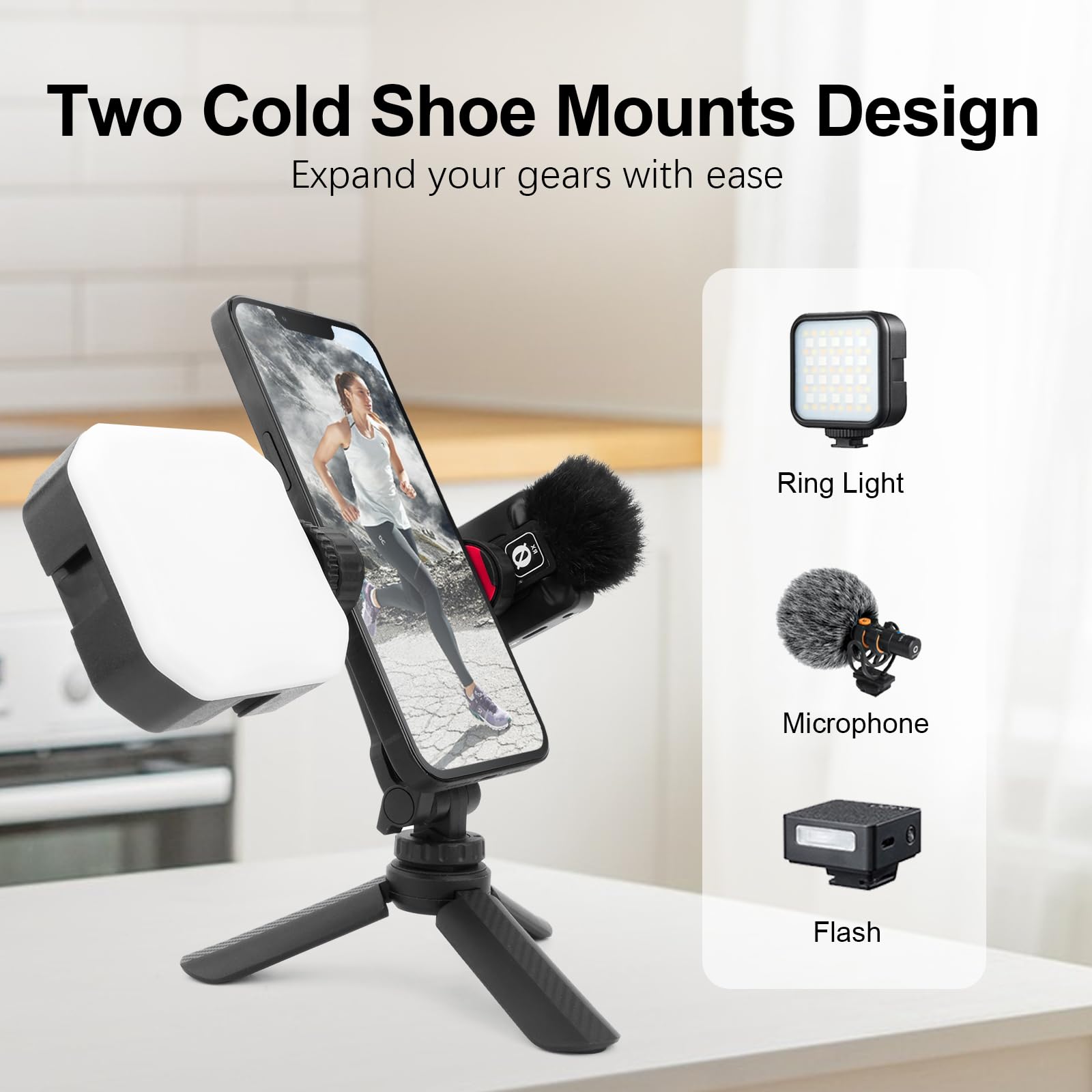 Mechrig Mini Tripod With 360° Phone Holder & Dual Cold Shoe, Small Phone Tripod Stand For Iphone/Android, Pocket Selfie Stick Handle Grip Compatible With Cellphone/Action Camera (Sy032)
