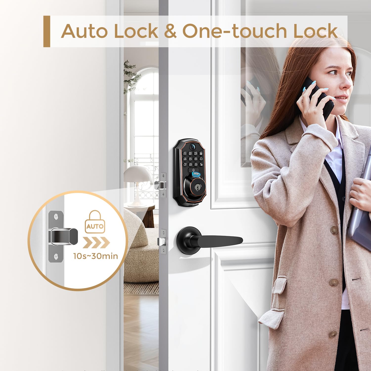 Arpha Wifi Video Smart Lock With Camera & Doorbell - 5-In-1 Keyless Entry, Fingerprint, Keypad, App Control, Two-Way Audio, Auto Lock, Waterproof, Easy Installation
