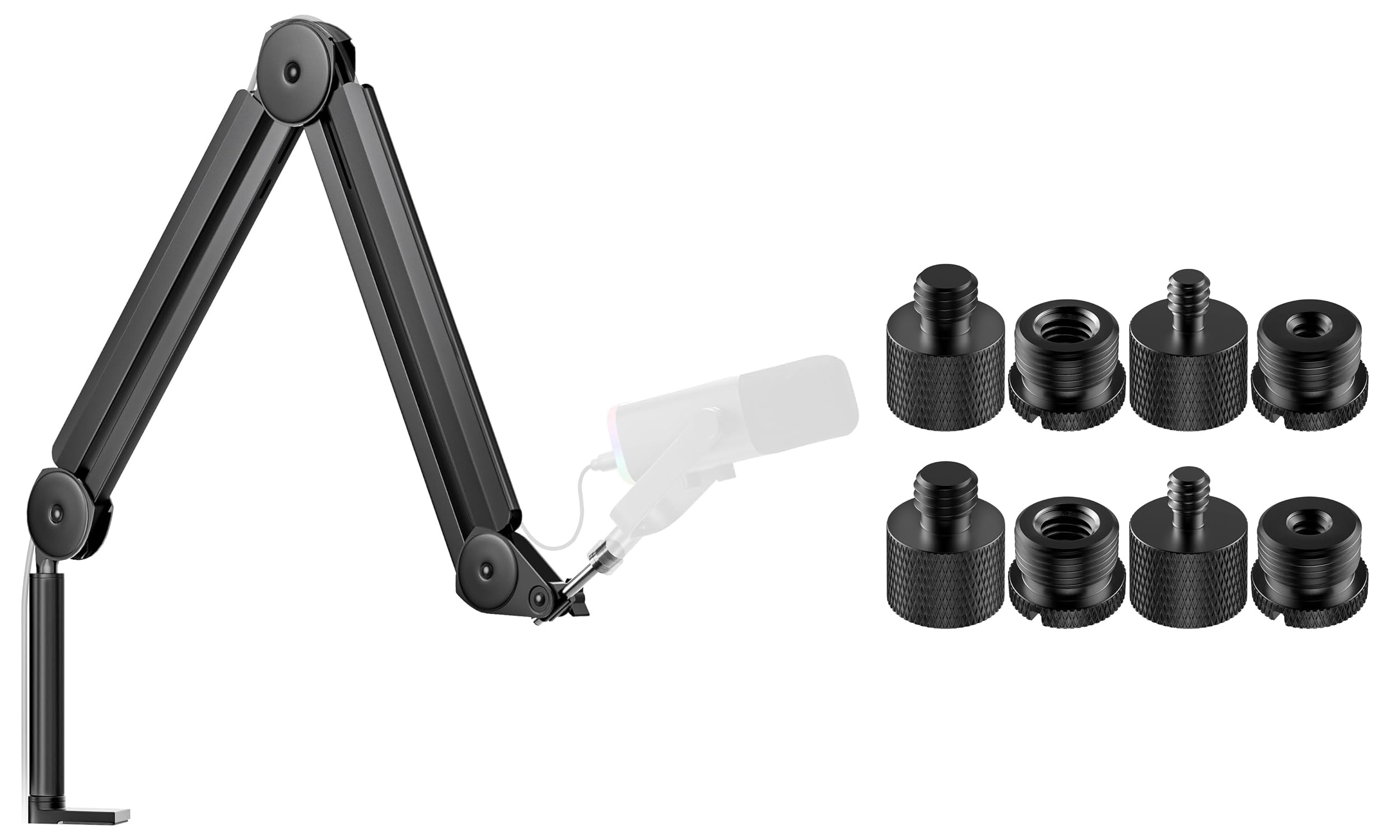 Innogear Mic Boom Arm With Cable Management & 8 Pieces Mic Stand Adapter For Microphone Stand Boom Arm Mic Clip Shock Mount Camera Tripod Webcam