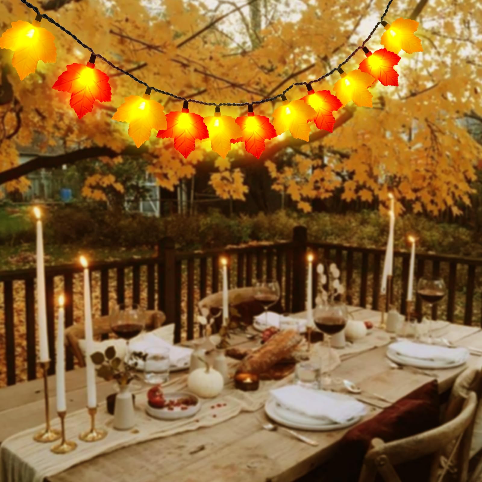 Abeja 8.5Ft Led Maple Leaf String Lights, Fall Decor Garland Lights With 10 Led Bulbs, Thanksgiving Decorating String Lights For Fall, Wedding, Christmas, Thanksgiving, Birthday Decoration