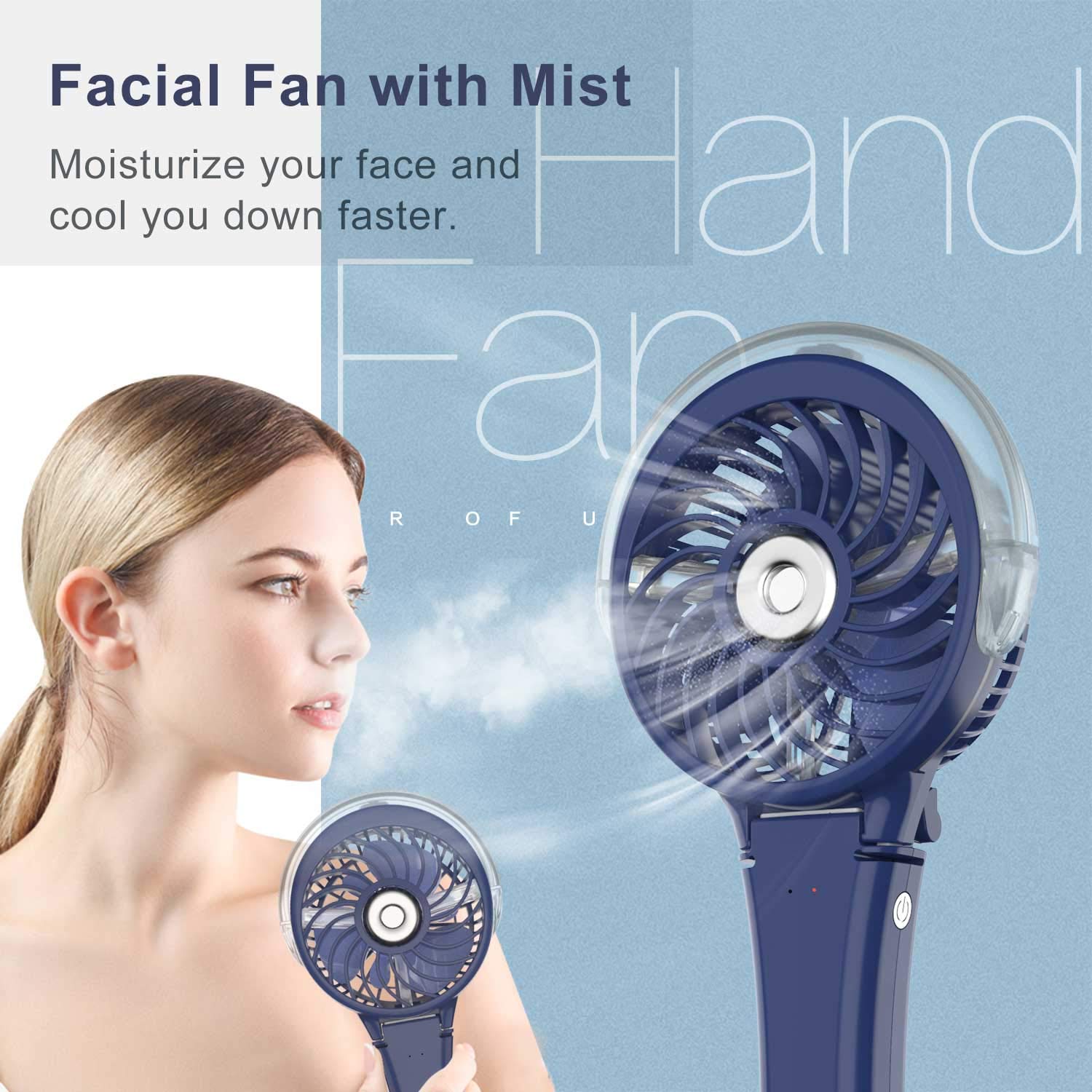 Handfan Portable Handheld Misting Fan, Rechargeable Personal Mister Fan, Battery Operated