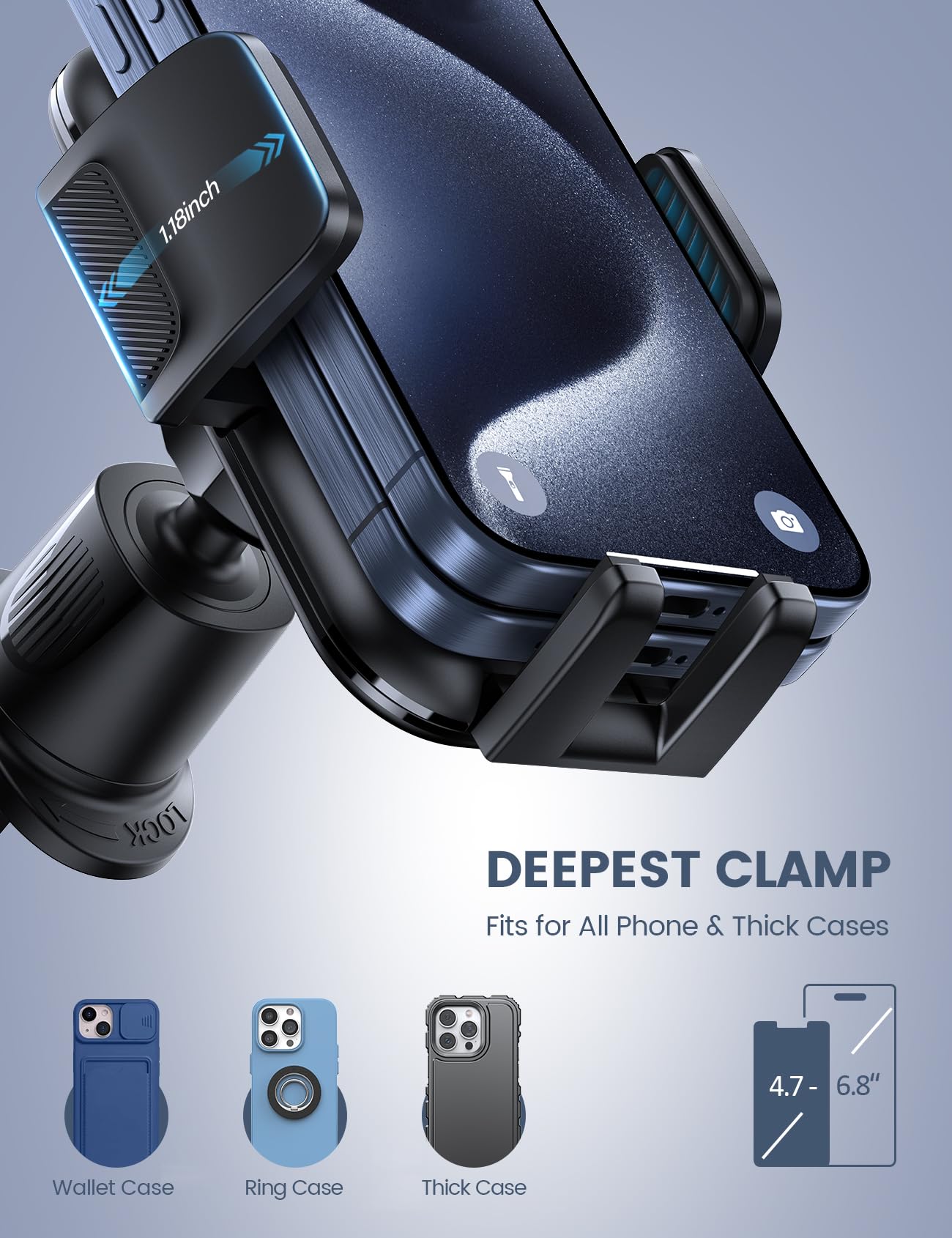 Lamicall  Wider Clamp & Metal Hook Car Phone Holder Vent [Thick Cases Friendly] Phone Holders For Your Car Mount Automobile Hands  Cradle Air Vent For Iphone 16 15 14 13 Pro Max Smartphone