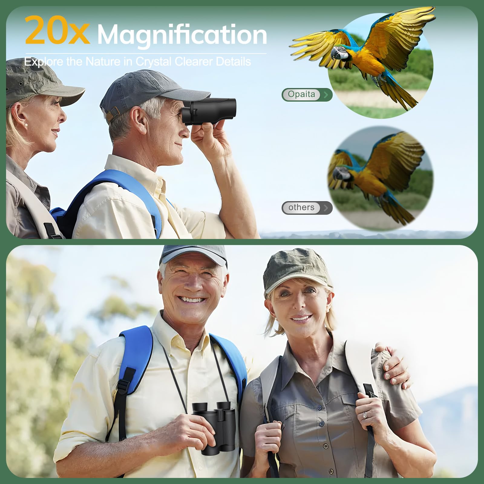 Opaita Compact Binoculars For Adults High Powered - 20X32 Small Binoculars For Adults Kids With Low Light Vision For Hunting Cruise Ship Travel Concert Hiking