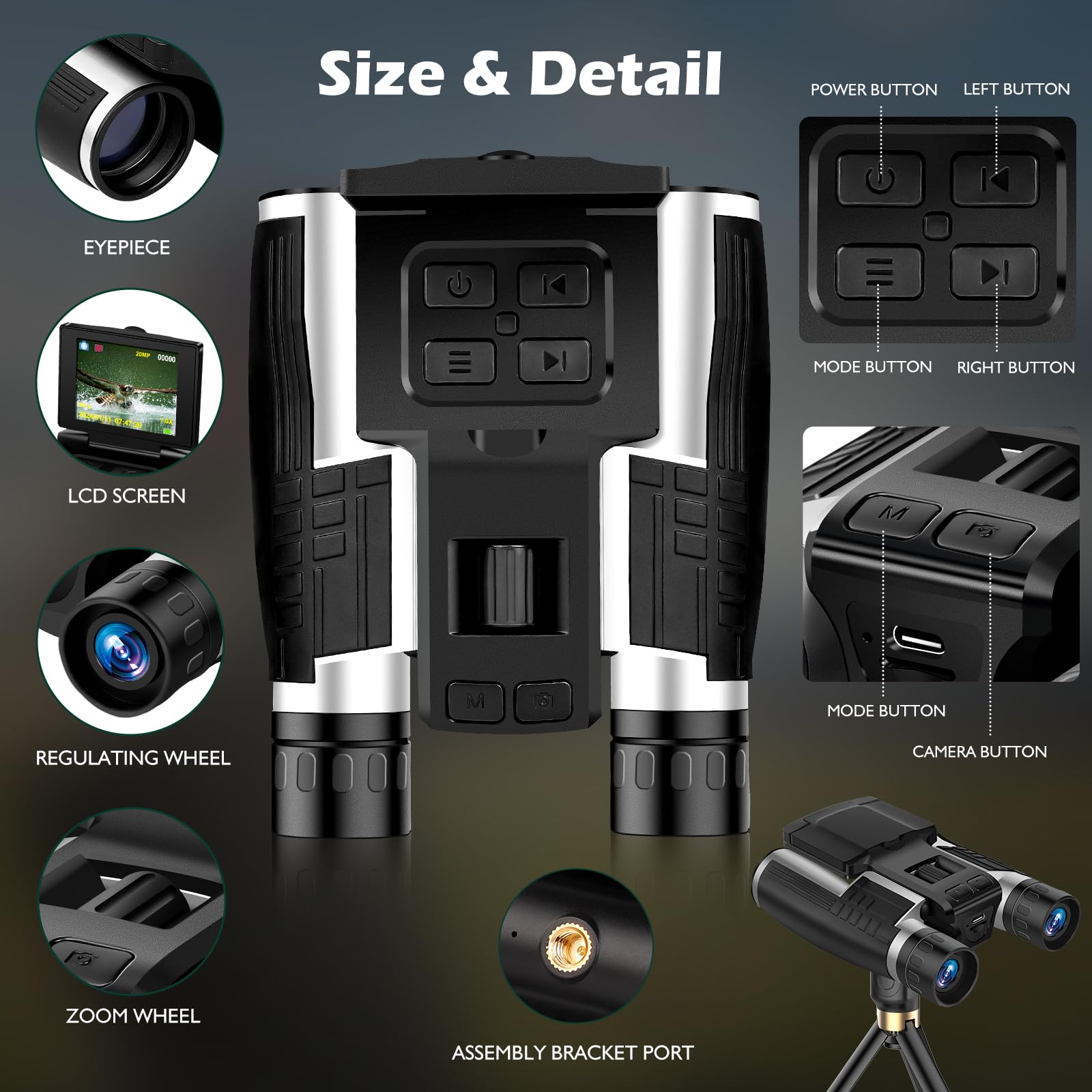 Camonity Digital Binoculars Camera, 2.4" Lcd Display 12X 48Mp Pictures 2.5K Videos Camera With 32Gb Card, Binoculars For Bird Watching Hunting Outdoor Adventures (Dt40)