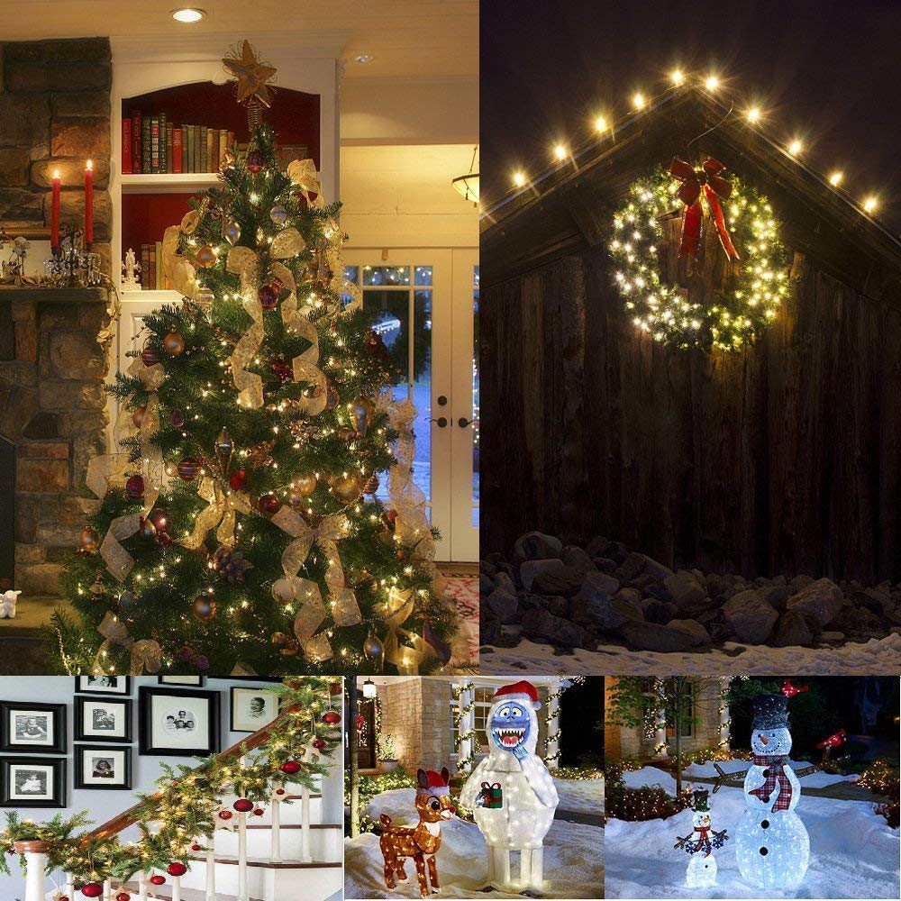 Green Convenience Christmas Lights 33Ft 100 Led Battery String Lights With Timer Memory Function Usb Or Battery Powered Waterproof String Lights For Indoor Outdoor Decoration (Warm White)