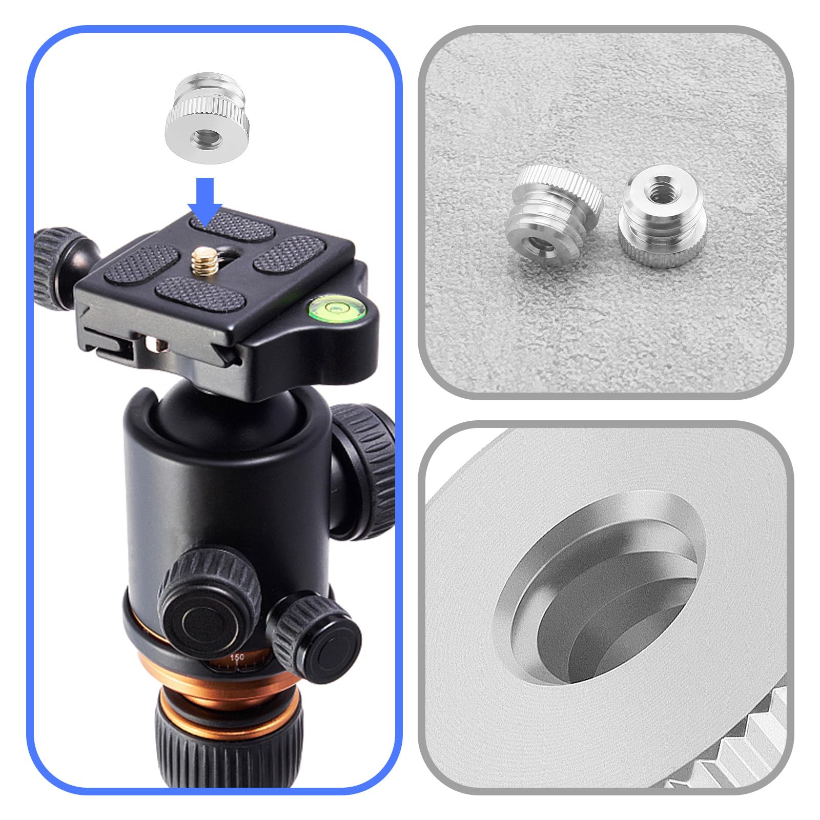The Lord Of The Tools 4Pcs 1/4 Inch - 20 To 5/8 Inch - 11 Laser Adapter Screw Adapter Studs Aluminum Alloy Threaded Adapter Accessories For Camera Tripods Mic Stands