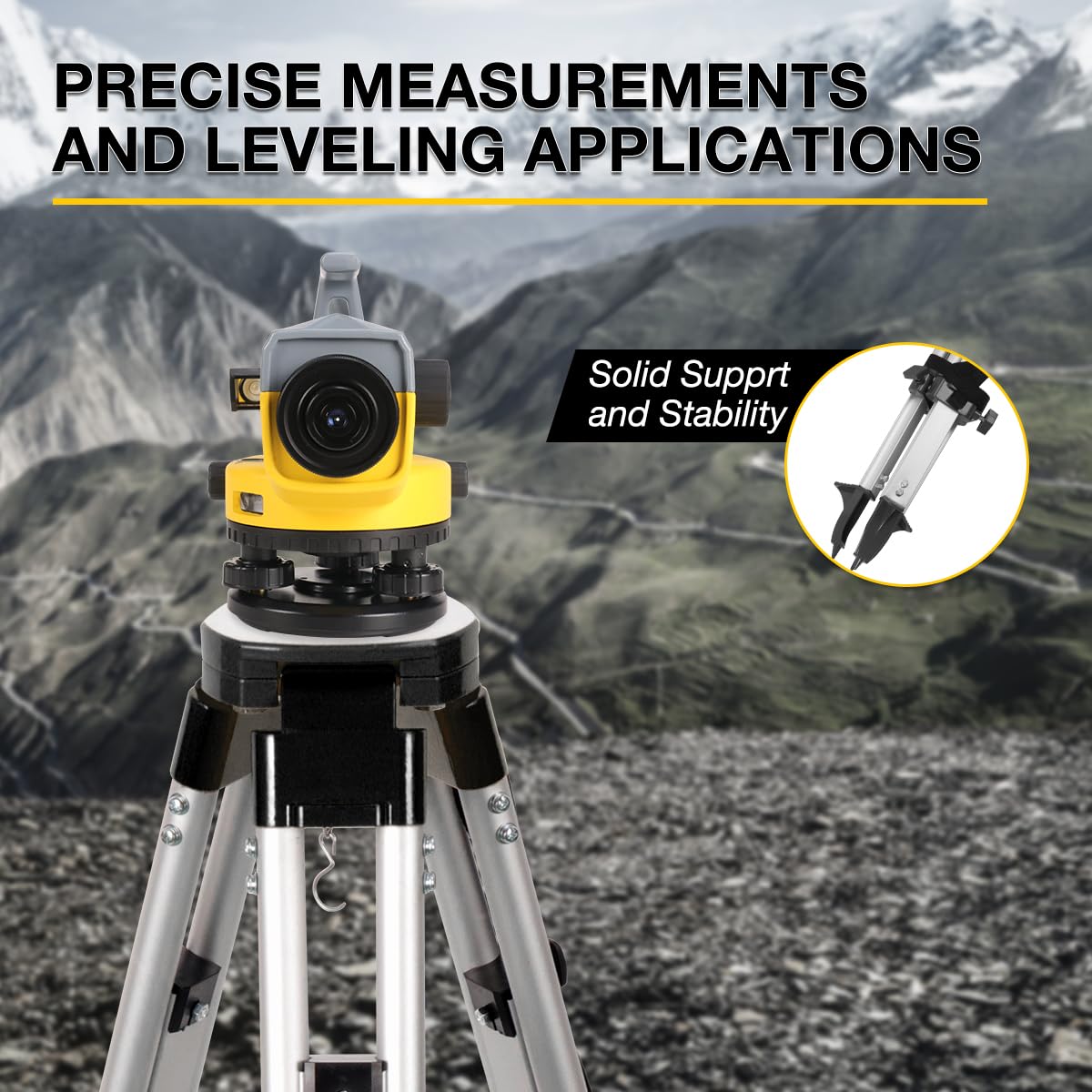 Mountlaser Lightweight Aluminum Surveying Tripod 62.2" With 5/8-Inch 11-Threaded Flat Head And Dual Lock，9 Ft Dual Sided Telescopic Aluminum Grade Rod For Precise Construction Measurement,Land Surveying