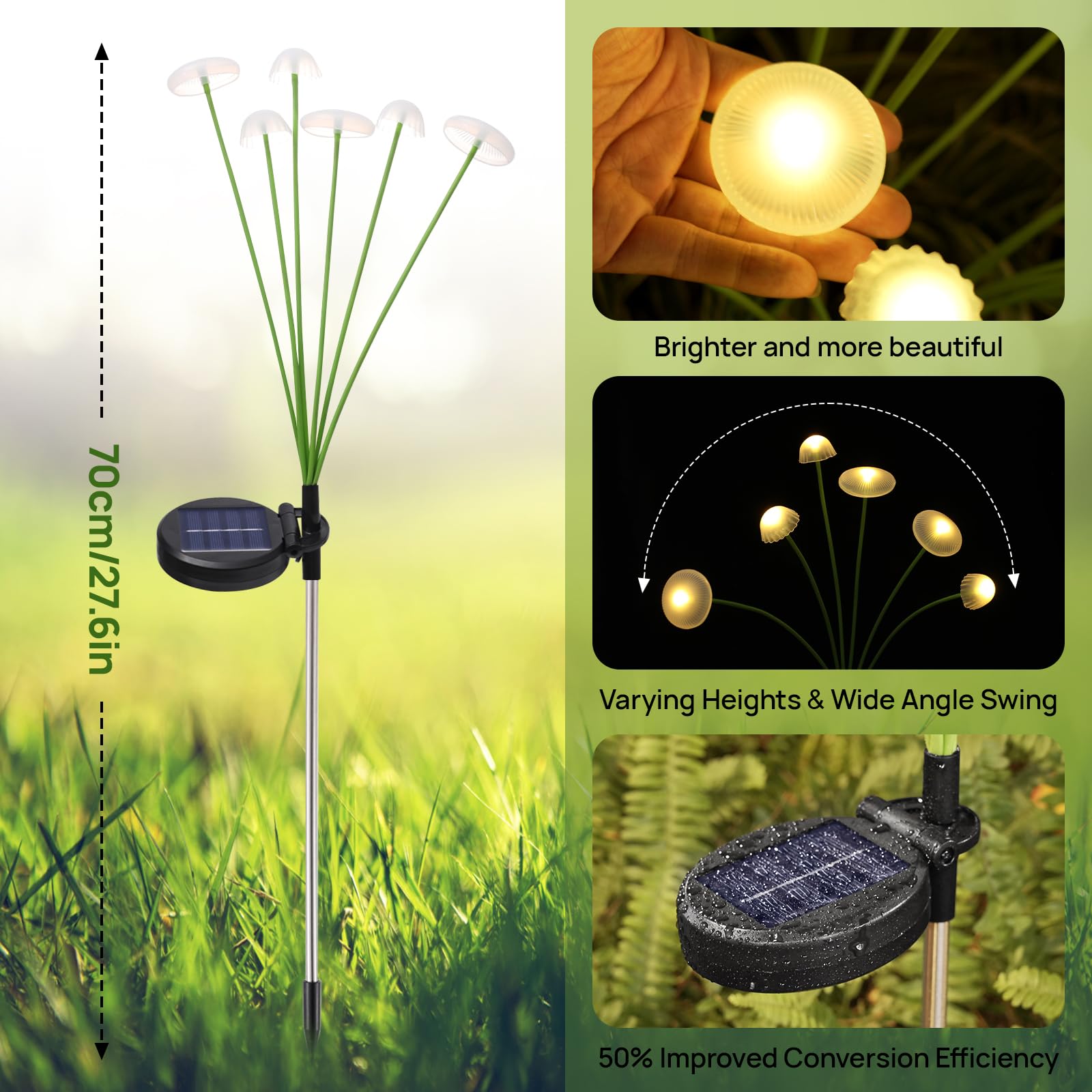 Rieyue Solar Garden Lights, 4-Pack Dual Mode Led Solar Mushroom Lights, Waterproof Firefly Outdoor Decor For Yard, Patio, And Pathway – Warm White Jellyfish Ambiance