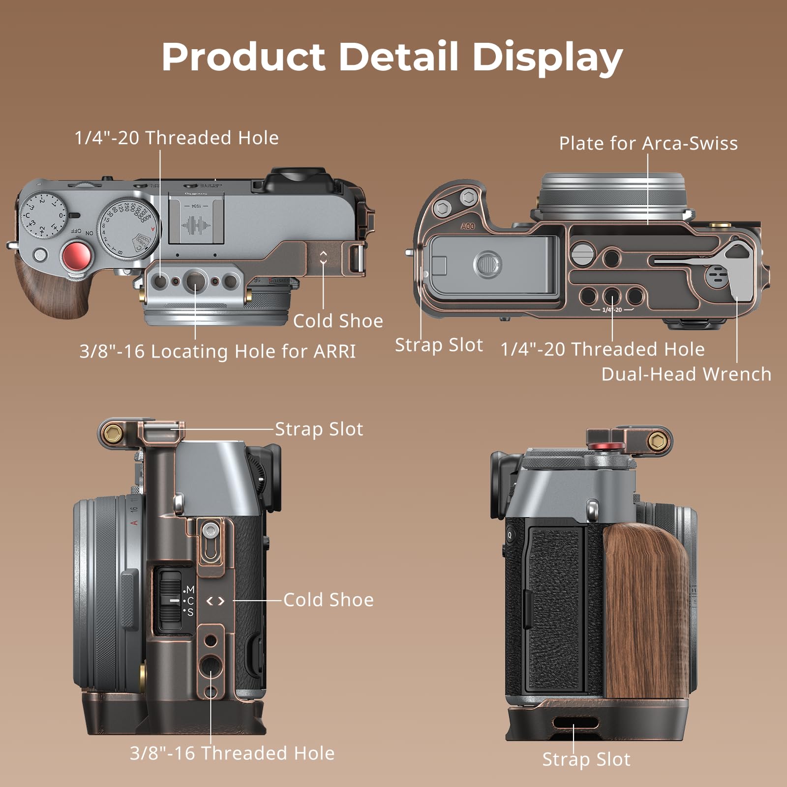 Smallrig X100Vi Retro Cage For Fujifilm X100Vi, With 3/8"-16 Locating Holes For Arri, Built-In Quick Release Plate For Arca, Shutter Button, And Hot Shoe Cover - 4557