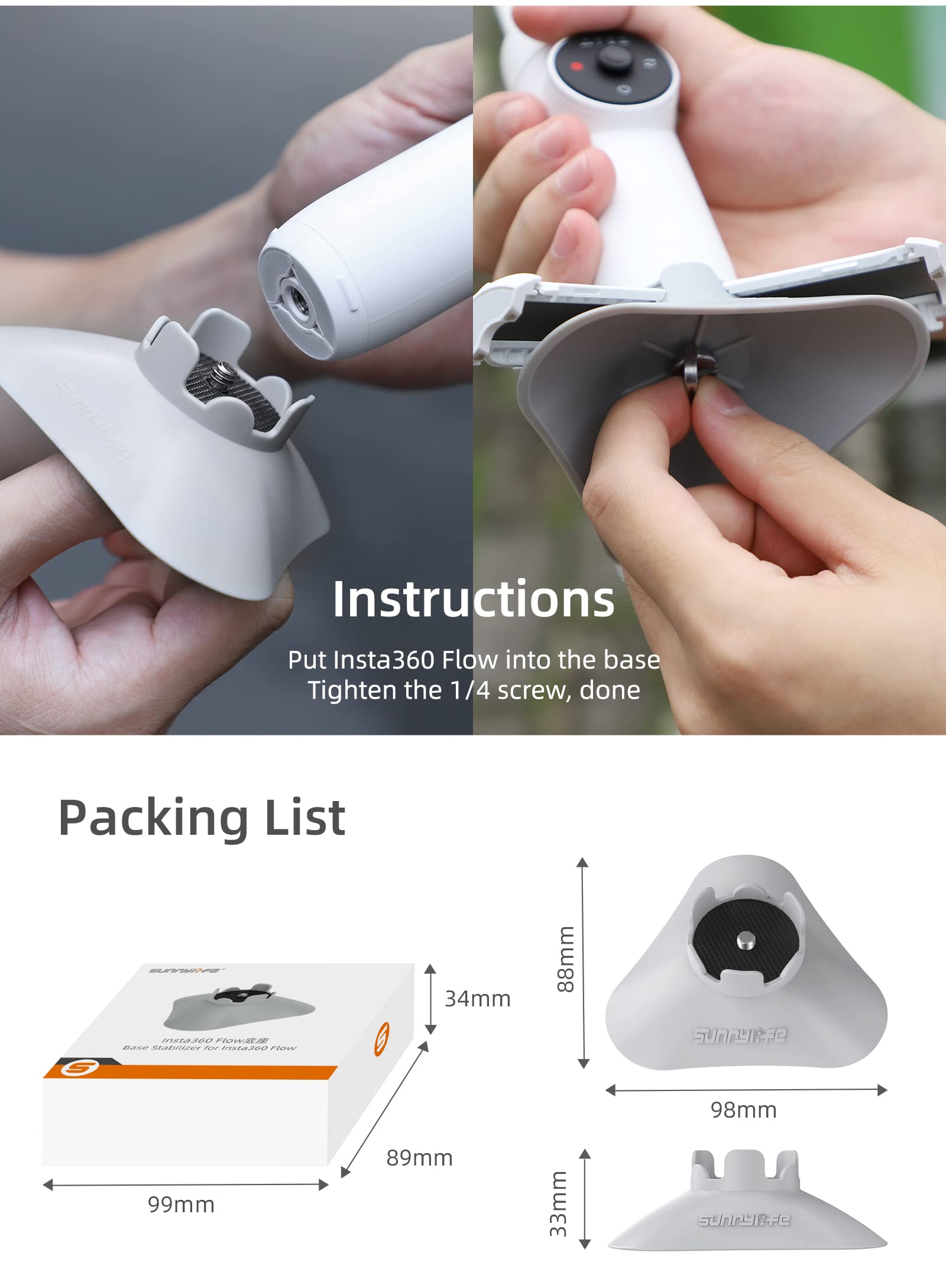 Moudoauer Mini Support Base, Desktop Tabletop Stand Compact Base, Handheld Gimbal Stabilizer For Insta360 Flow