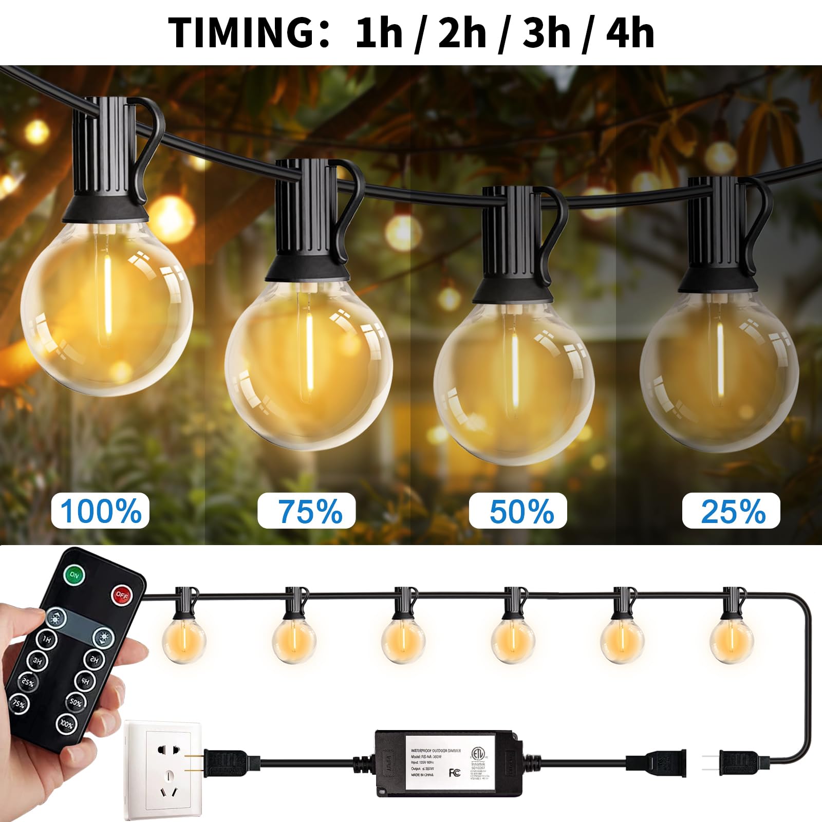 Histar Led 30Ft Outdoor String Lights With Remote Waterproof Patio Lights 27 Dimmable G40 Bulbs, Outdoor Globe String Lights Decorative Backyard Bistro Garden Balcony Cafe Lights