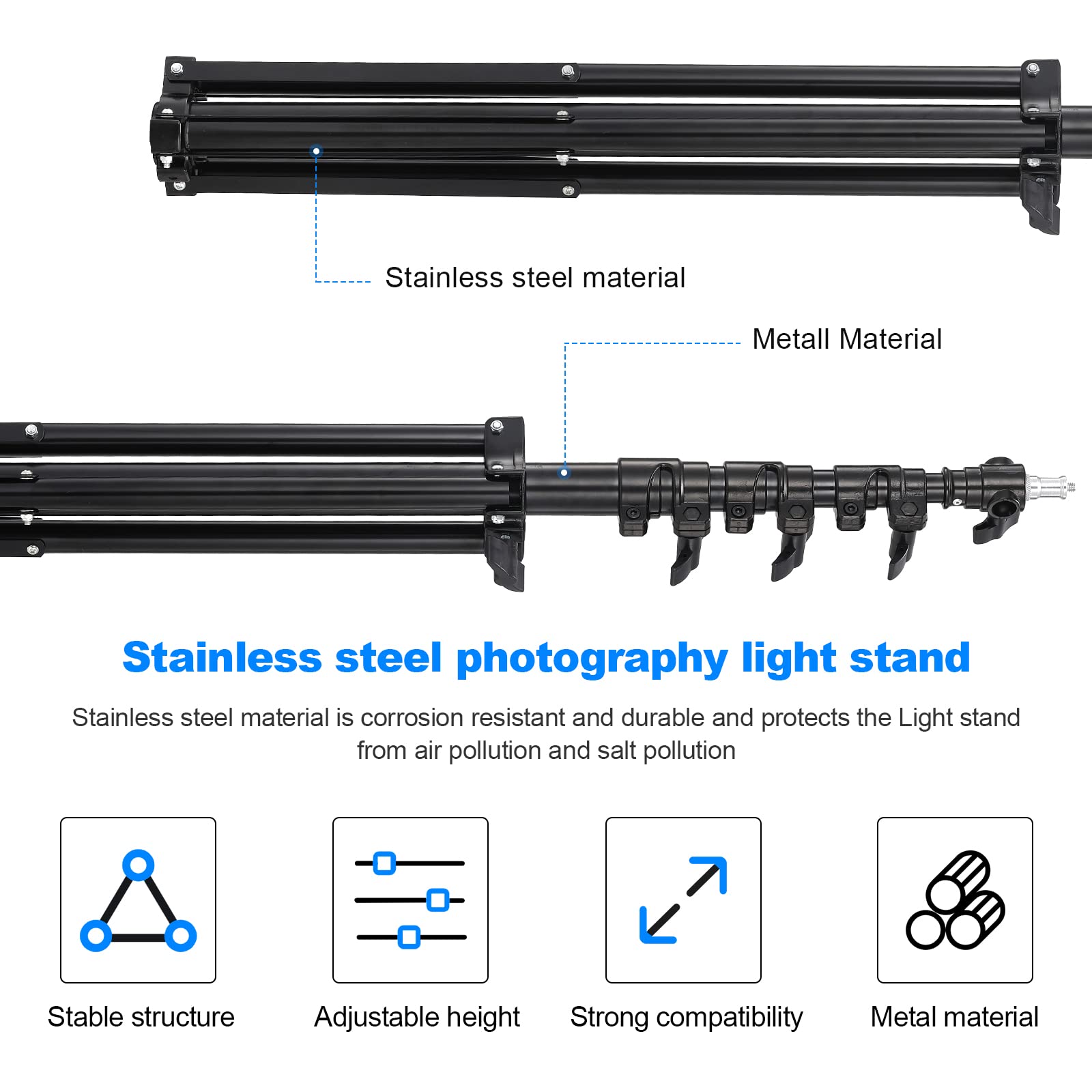 Soonpho Heavy Duty Light Stand 9.8Ft /3M Photography Tripod Light Stand Metal Adjustable Spring Cushioned With Carry Bag 1/4” To 3/8” Universal Screw For Photography Led Video Light, Ring Light, Monolight