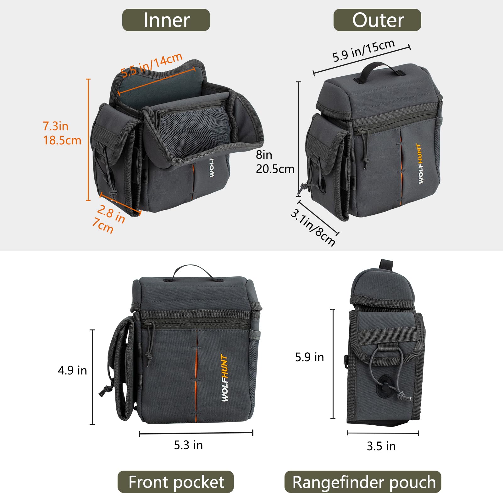 Wolfhunt Binoculars Harness For Hunting With Rangefinder Pouch, Binocular Chest Pack Built-In Magnetic Snap Design, Bino Harness Bag Case Adjustable Strap, Lens Cleaning Cloth, Triple-Use
