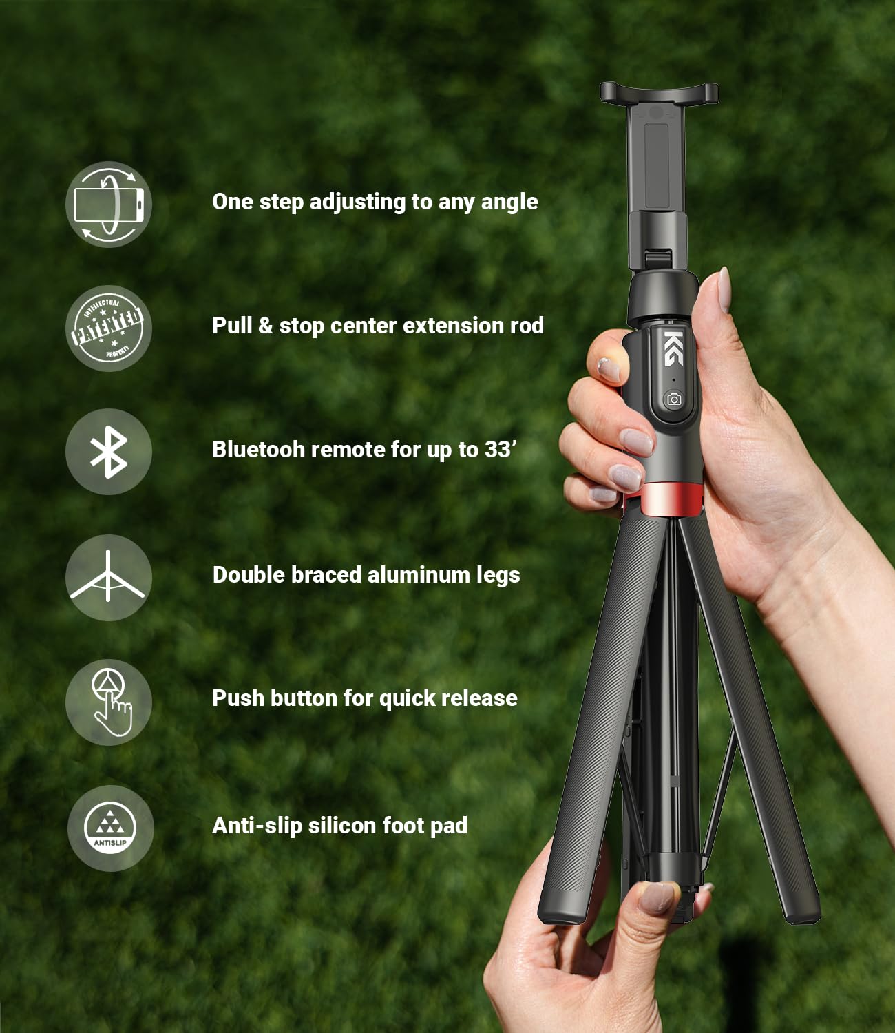 Kraftgeek Tripod For Iphone, 51" Phone Tripod Stand For Iphone And Android, Portable Cell Phone Selfie Stick With Remote For Video Recording, Vlogging And Content Creation, Black & Red
