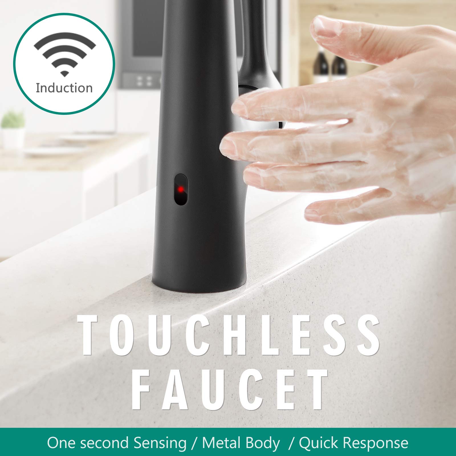 Gimili Touchless Black Kitchen Faucet With Pull Down Sprayer, Single Handle Motion Sensor Activated Hands- Kitchen Sink Faucet Matte Black