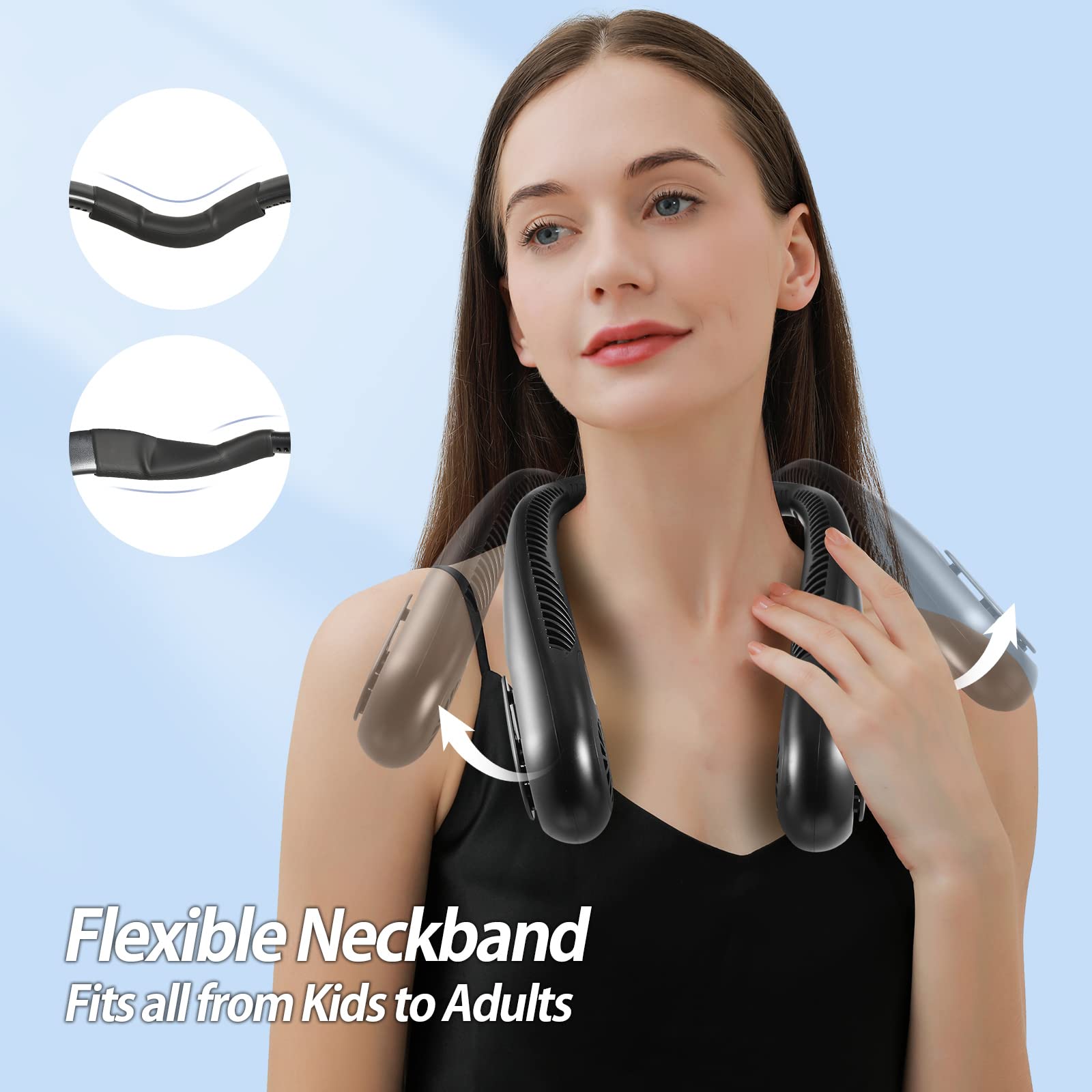 Wearable Amacool bladeless fan with 5000mAh battery, portable, rechargeable for cooling comfort anywhere