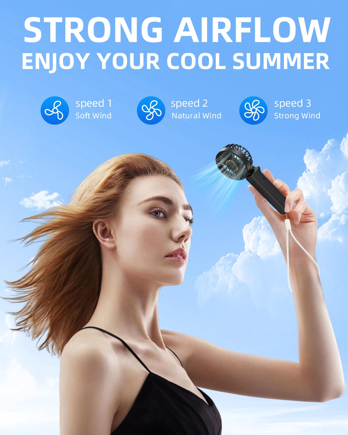 Portable Handheld Fan, Mini Desk Fan Foldable 2000Mah, 180° Ratotion, 3 Speeds, Ultra Quite