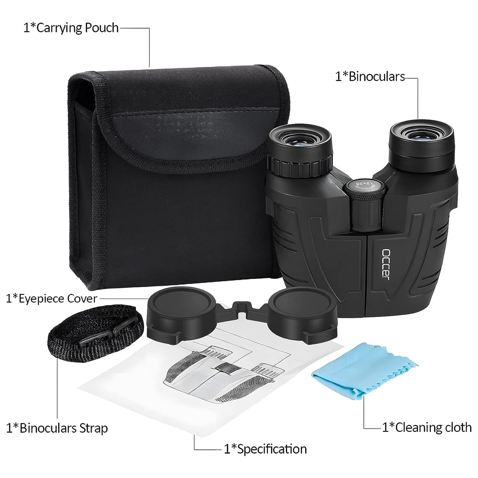 Occer 12X25 Compact Binoculars For Adults And Kids, Large Eyepiece Waterproof Binocular With Low Light Vision,High Powered Easy Focus Binoculars For Bird Watching,Outdoor Hunting,Travel,Sightseeing