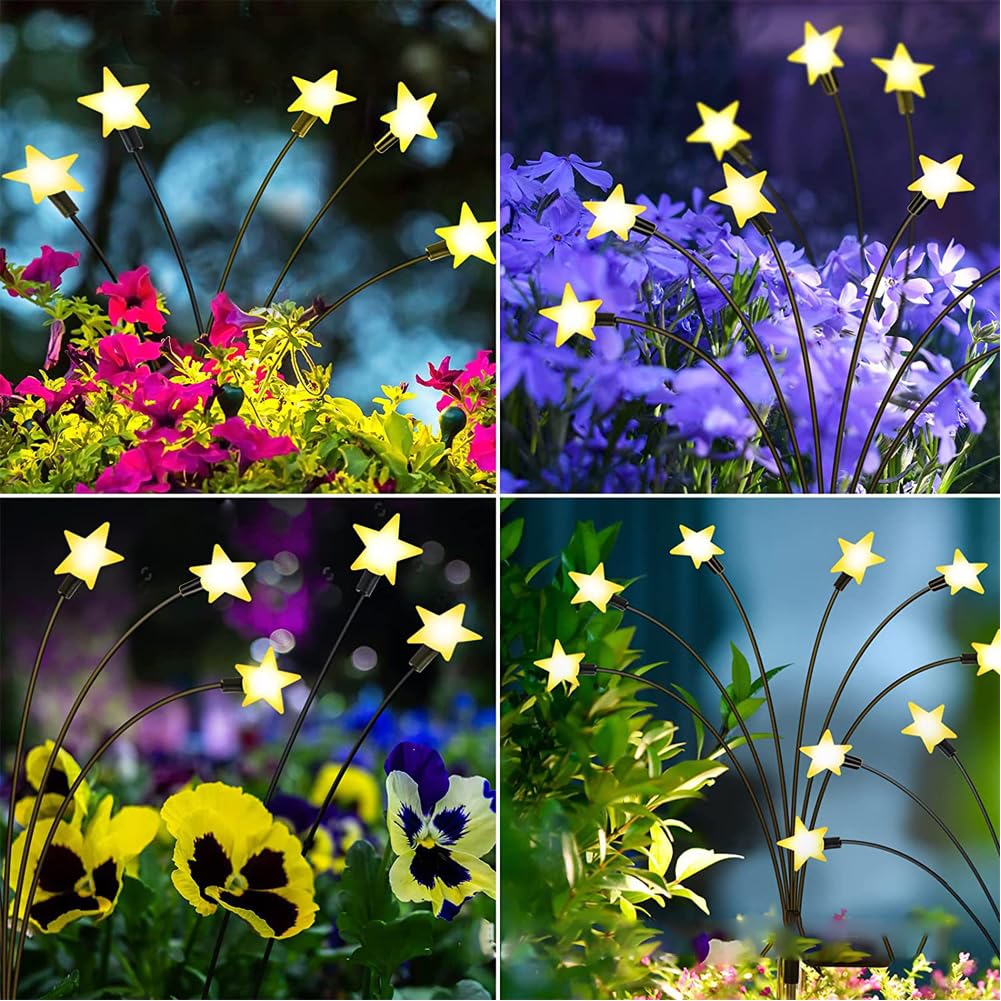 Colcutee Colcutee10 Led Solar Garden Lights, 2 Pack Firefly Light Outdoor Waterproof, Warm White Outdoor Garden Starburst Lights, For Patio,Yard,Pathway