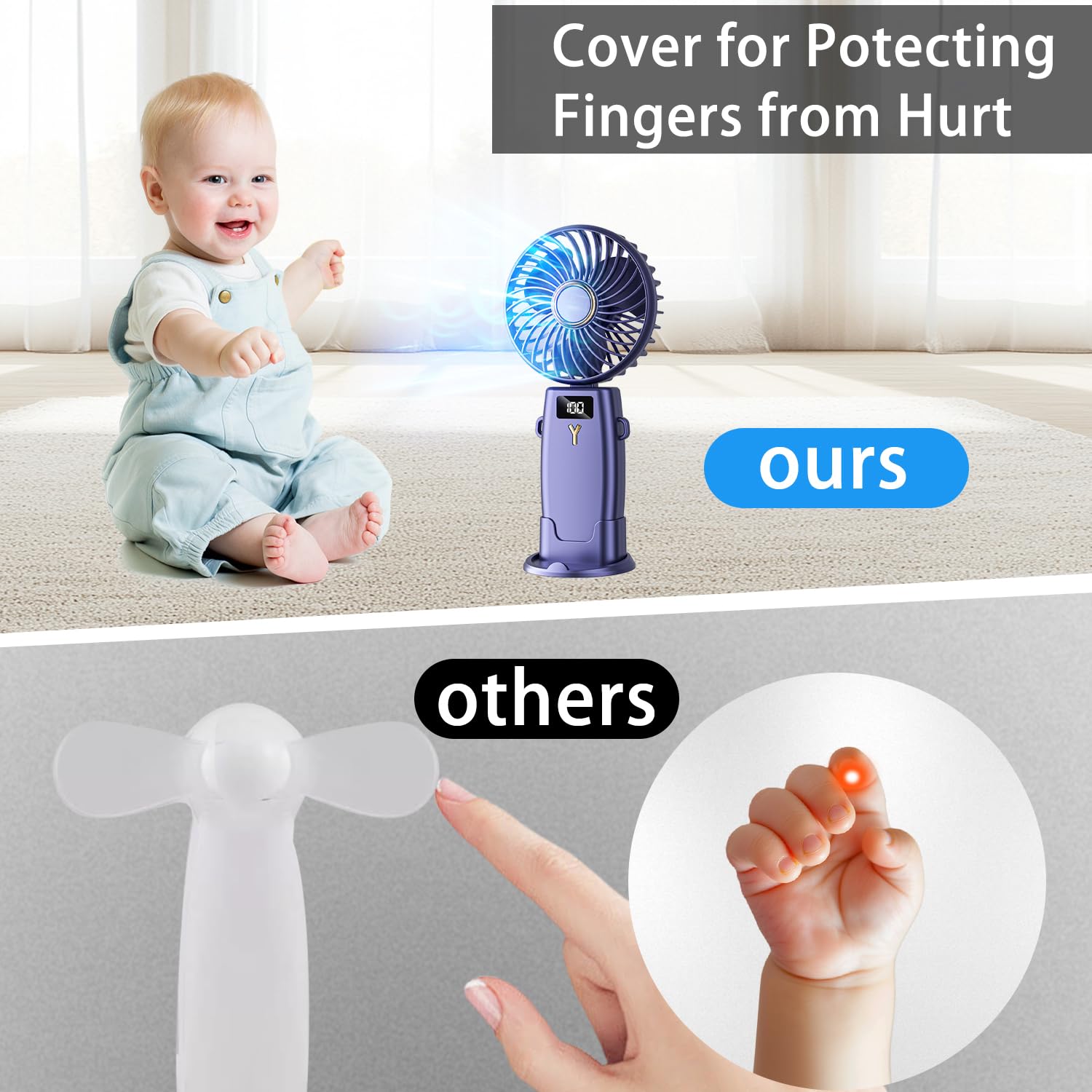 Portable Handheld Fan, Rechargeable Mini Personal Small Pocket Fan With Base, Battery Operated
