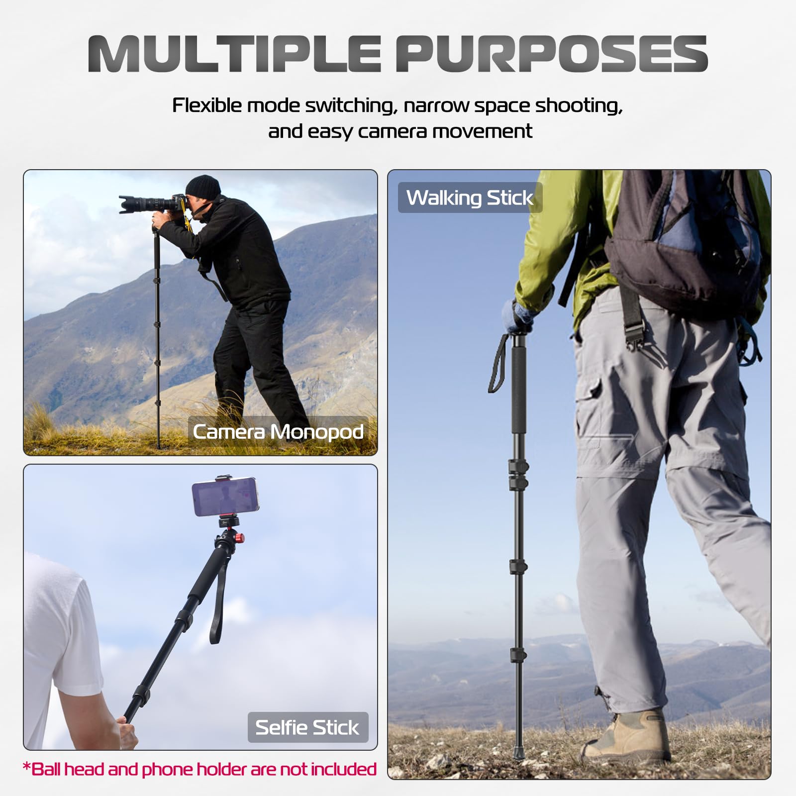 Ulanzi Tb12 Camera Monopod, 61" Aluminum Photography Monopod With 5-Section Height, Lightweight & Portable Camera Accessories, For Cameras Canon, Nikon & Sony Mirrorless & Dslr, Easy To Carry