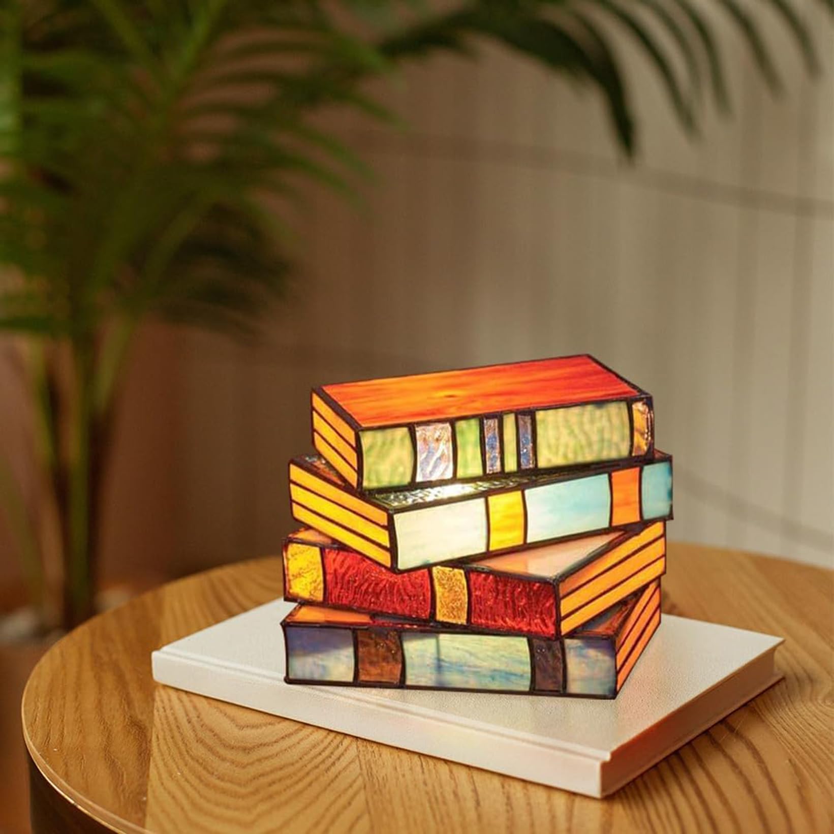 Hopanrel Stained Stacked Books Lamp, Pvc, Nightstand Desk Lamp, Vintage Table Lamp For Living Room, Bedroom, Office