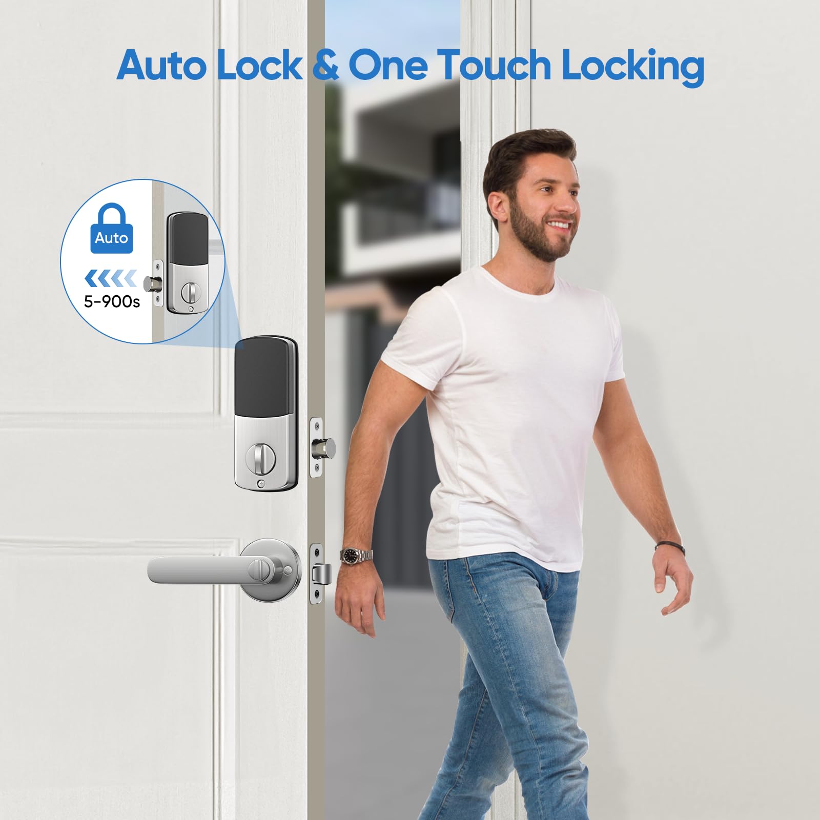 Narpult Smart Keyless Entry Door Lock With 2 Lever Handles, Smart Locks For Front Door, Fingerprint Smart Deadbolt, App Control, Electronic Keypad, Auto-Lock, Satin Nickel