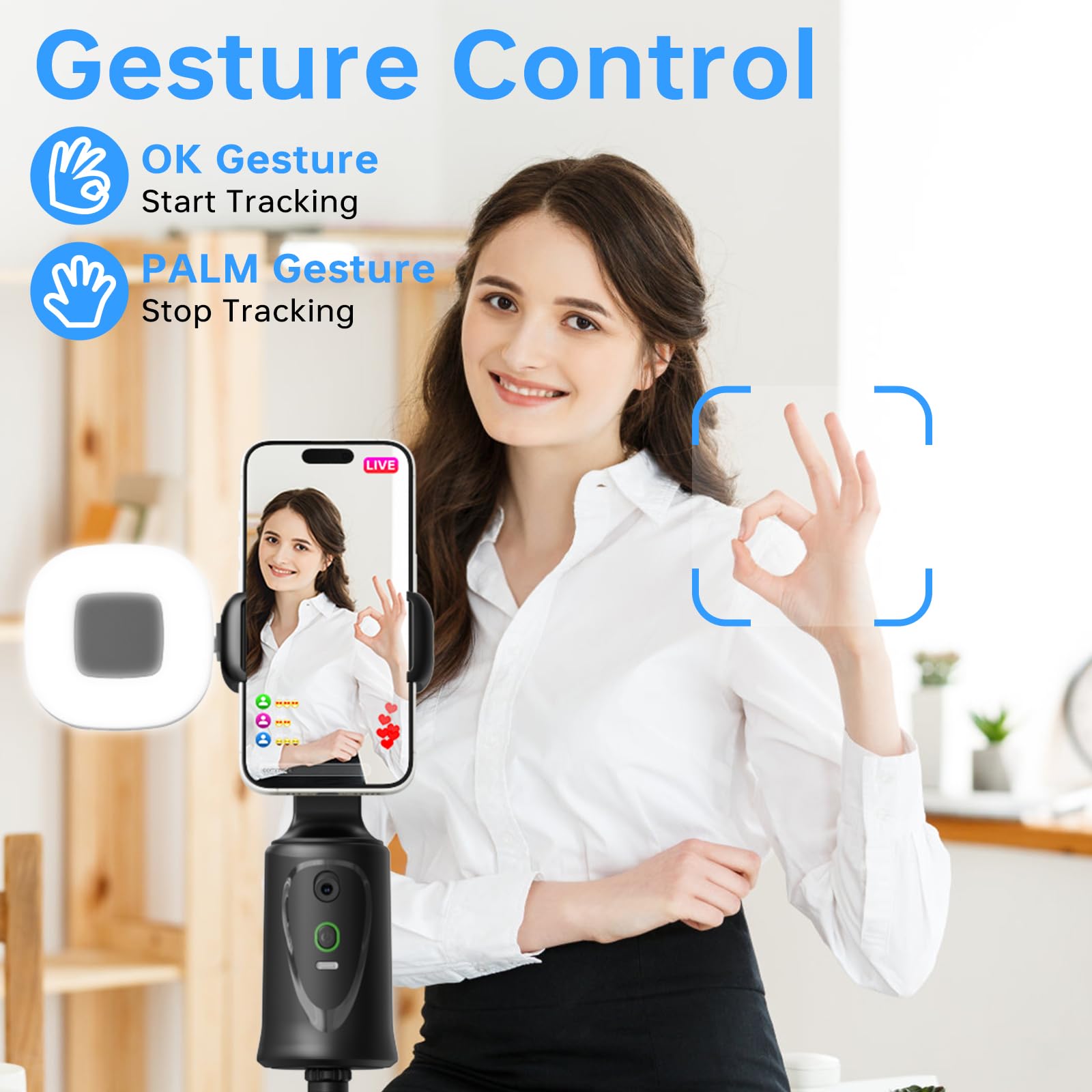 Herclear Auto Face Tracking Tripod 360° Rotation Phone Stand, No App, Face Body Phone Camera Stand With Remote And Gesture Control, Rechargeable Smart Shooting Stand With Light ( Edition)