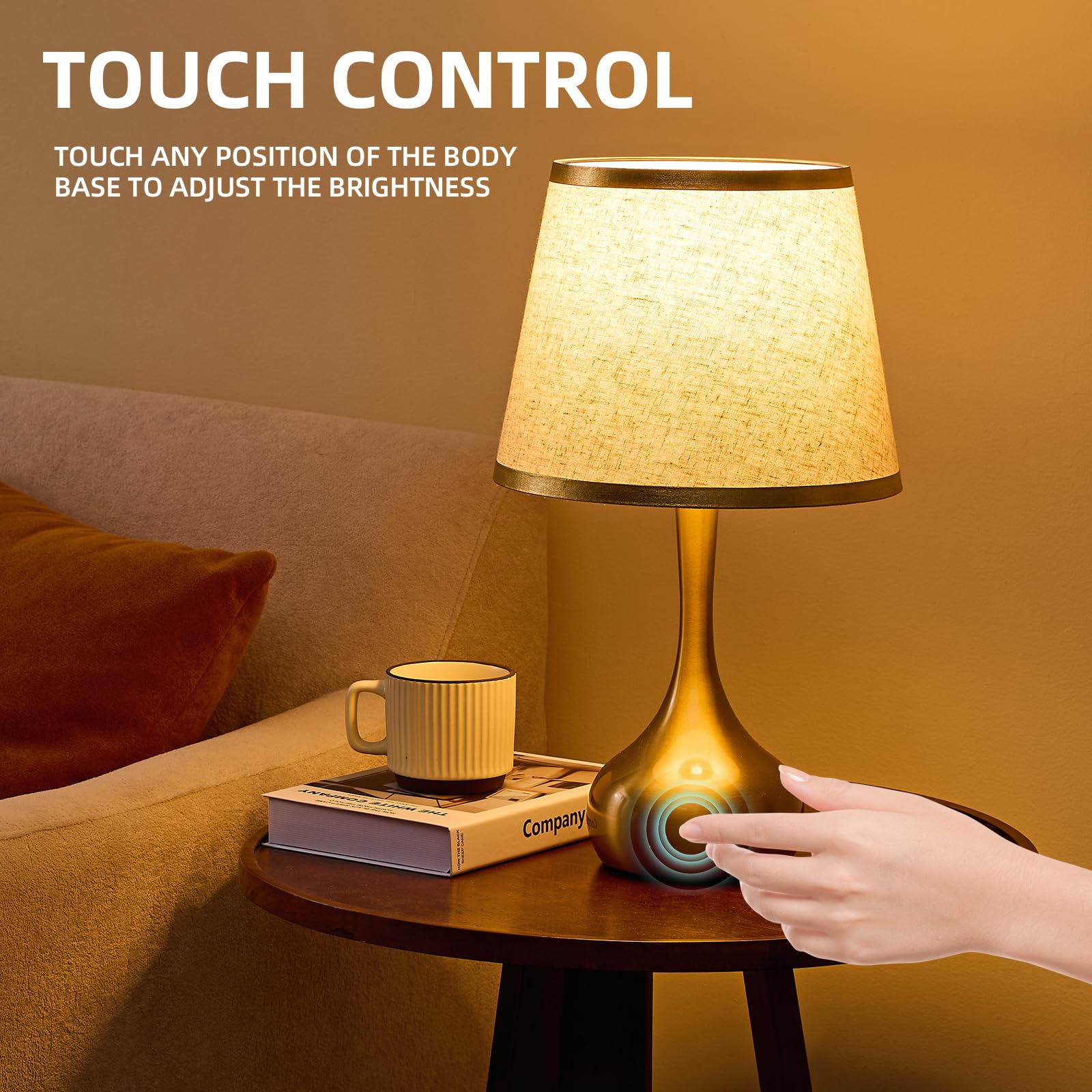 Xinqidai Stepless Dimmable Touch Lamp Set Of 2,Bedside Table Lamp For Bedroom,Nightstand Lamp,Living Room,Dorm Desk Lighting With Gold Metal(Dimmable Bulb Included)