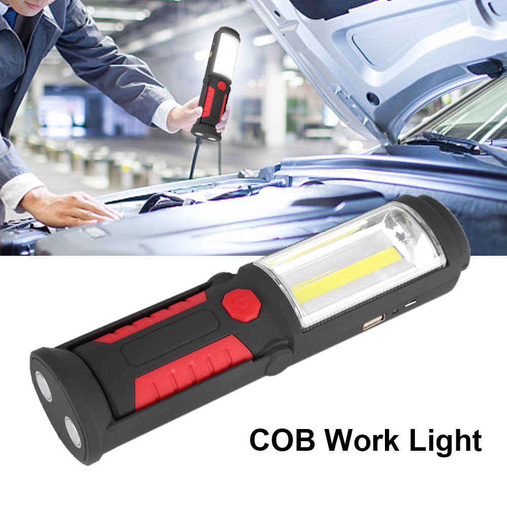 Qinlorgo Xinwoer Cob Led Flashlight Cob Work Light, Rotating Base And Hanging Hook Cob Emergency Light, Hiking Household Tool For Camping Emergency Light(Red)