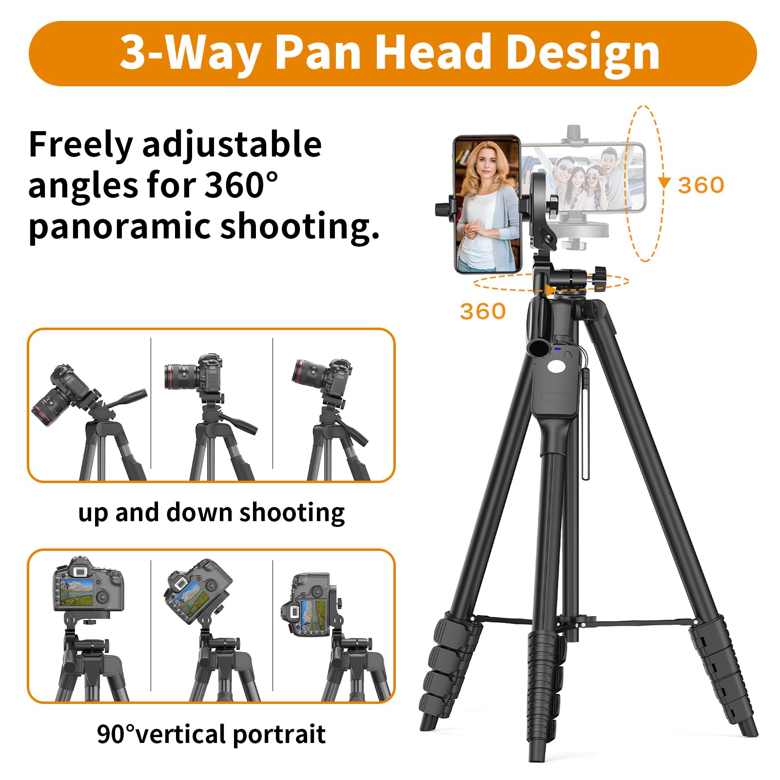 Xxzu Tripod, 67" Camera Tripod With Travel Bag, Cell Phone Tripod With Remote, Aluminum Portable Tripod Stand With Phone Tripod Mount & 1/4”Screw, For Phone/Camera/Projector/Dslr/Slr