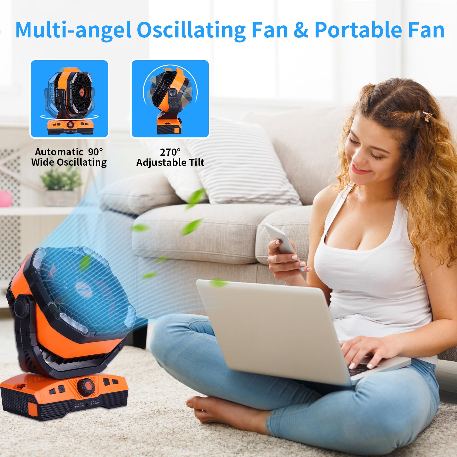 Portable camping fan with 270° pivot and long-lasting 20000mAh battery Koospark